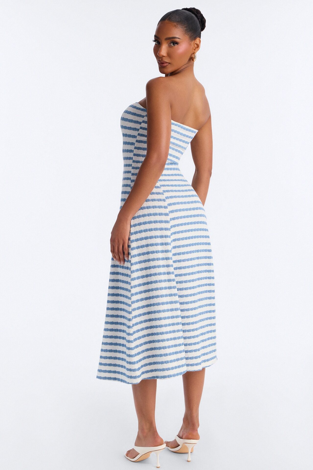 Celia Striped Textured Midi Dress - Blue/combo