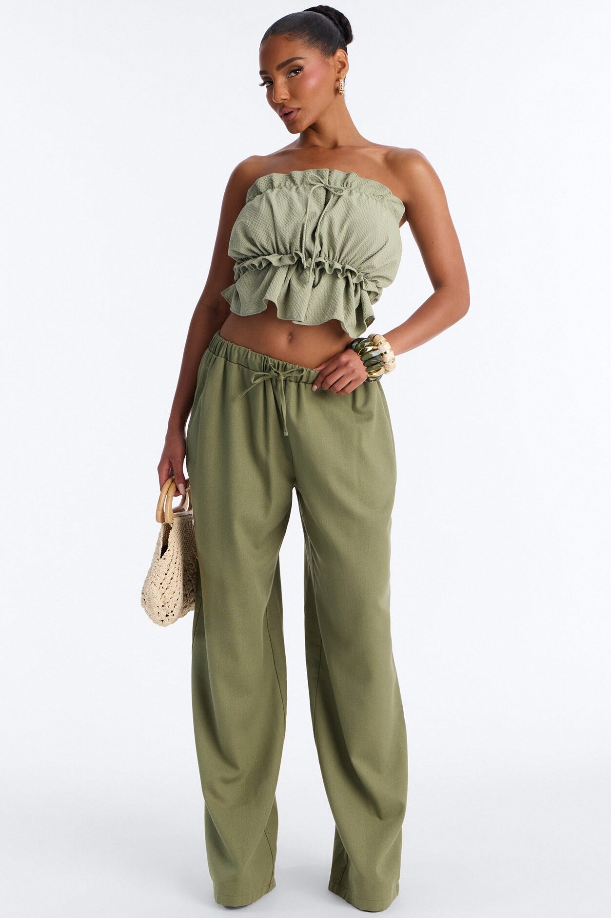 Sunkissed Therapy Lace Up Ruffle Top - Sage