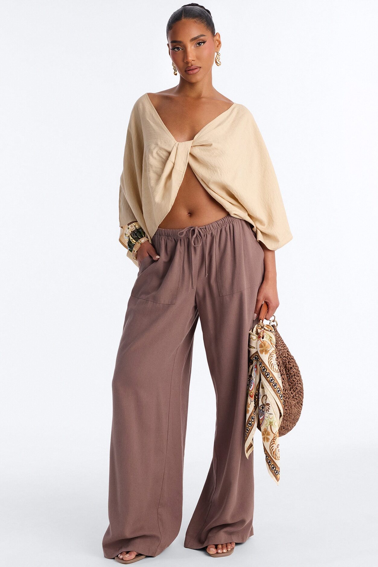 Seaside Soiree Wide Leg Linen Pant - Caffe