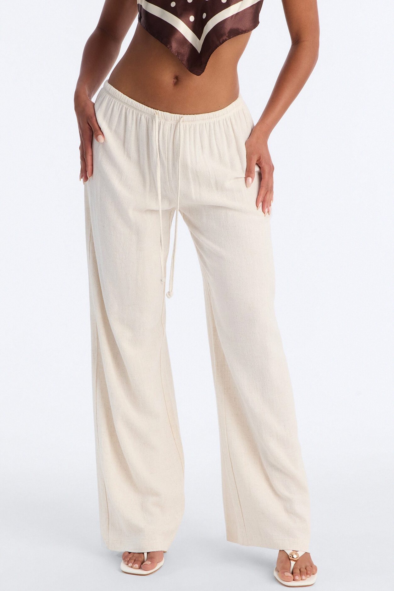 Kienna Low Rise Linen Wide Leg Pant 30″ - Natural