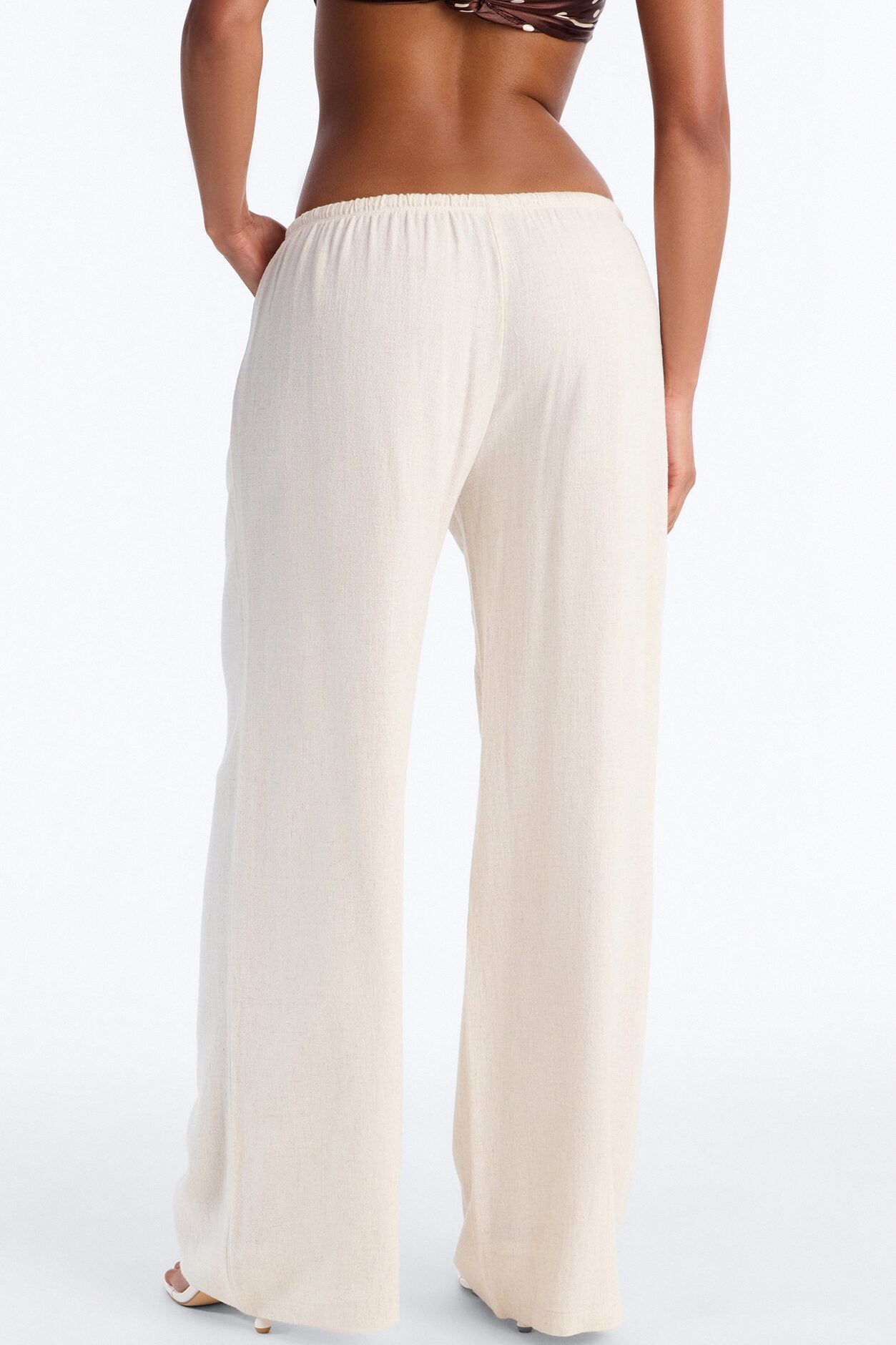 Kienna Low Rise Linen Wide Leg Pant 30″ - Natural