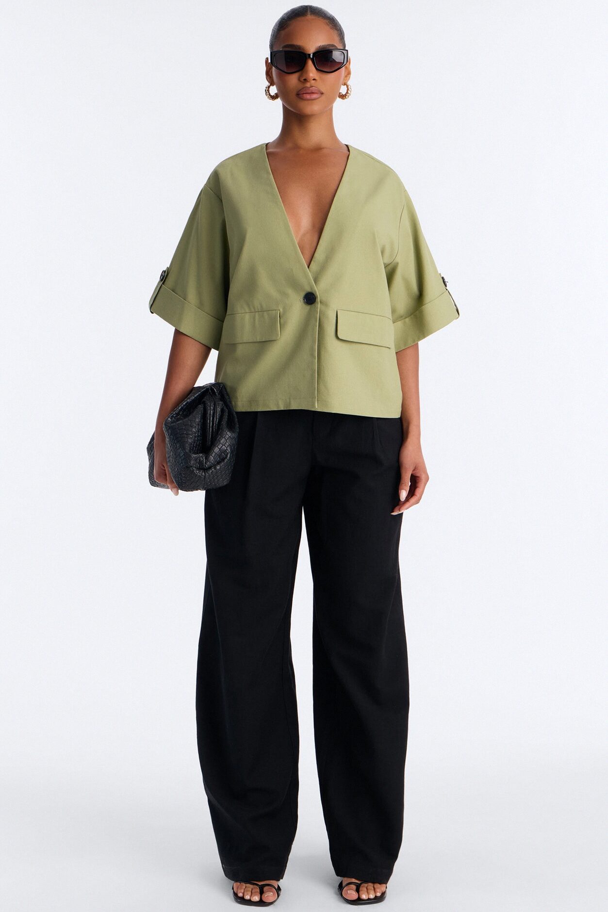 Ready When You Are Cuffed Linen Top - Olive