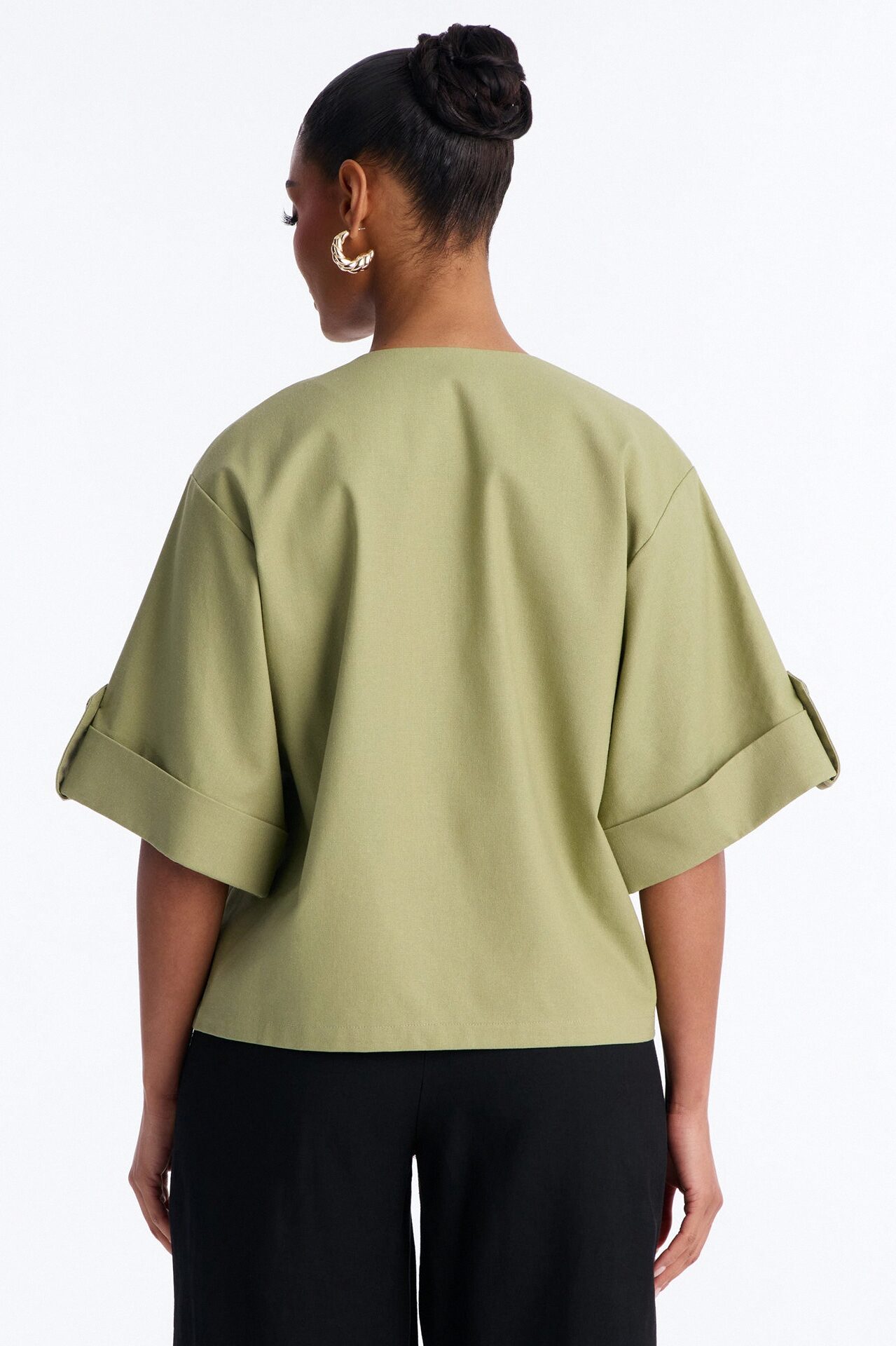 Ready When You Are Cuffed Linen Top - Olive