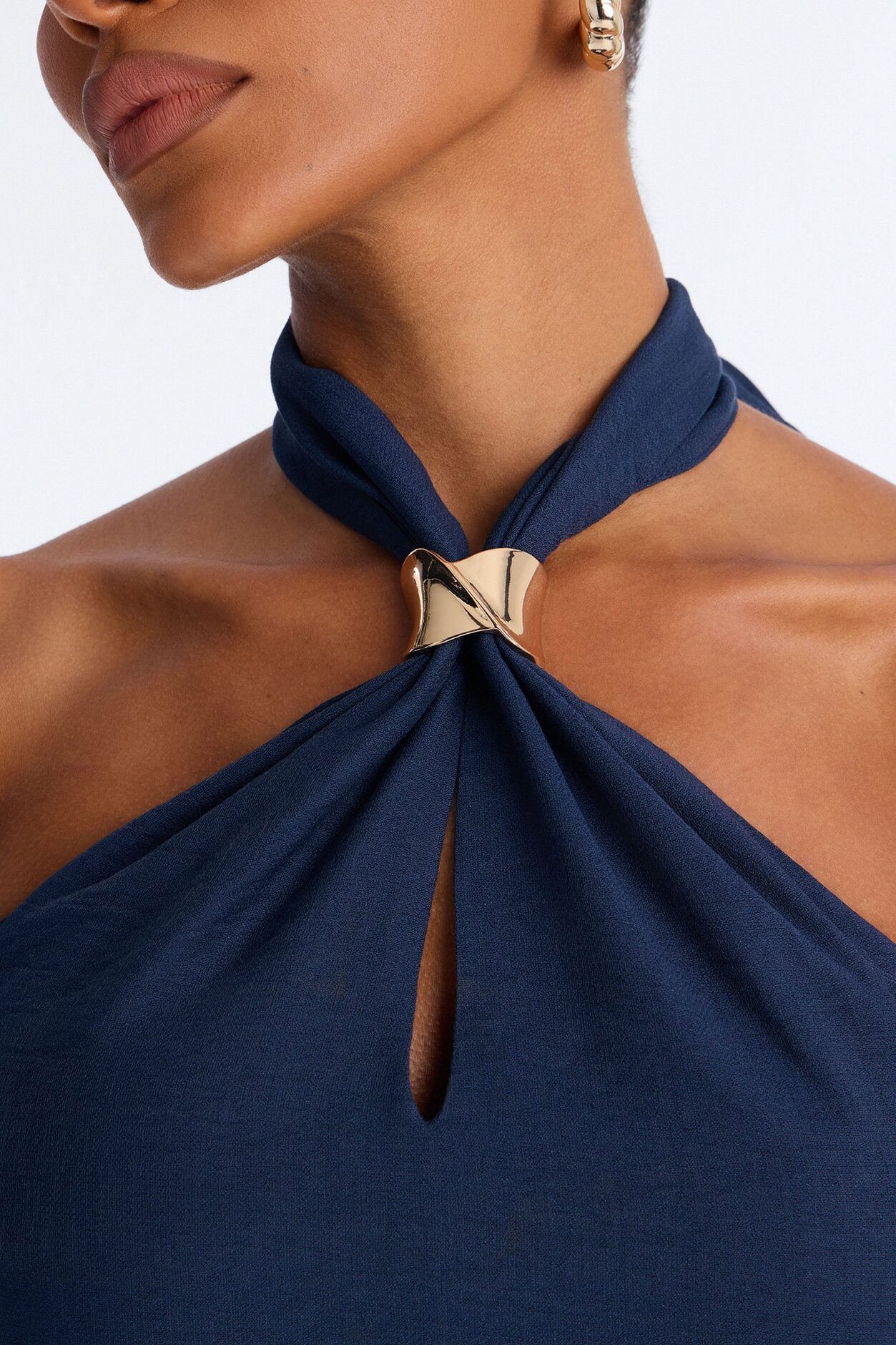 Alana Halter Pleated Wide Leg Jumpsuit - Navy
