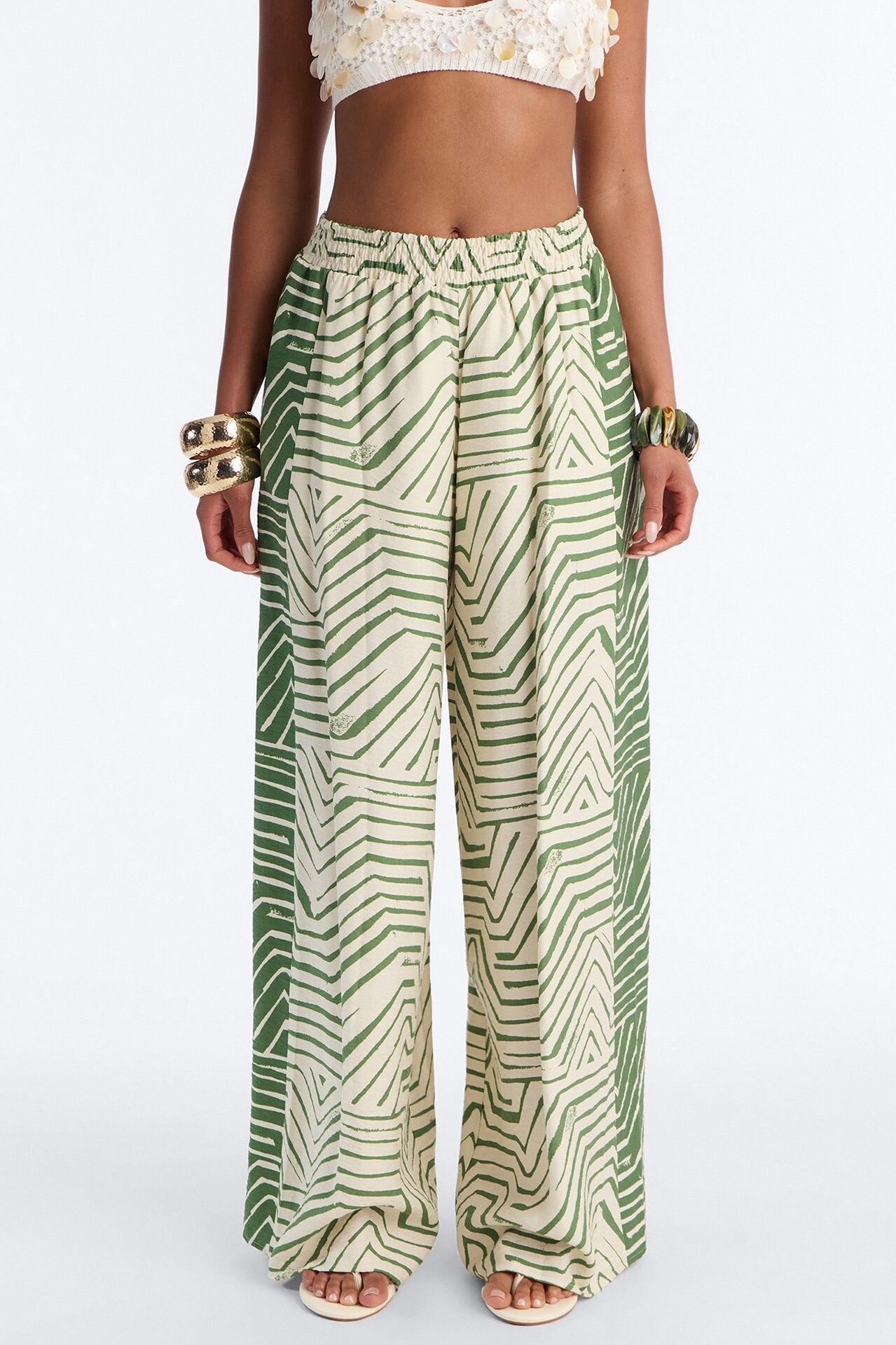Miffy Mid Rise Smocked Wide Leg Pant - Green/combo