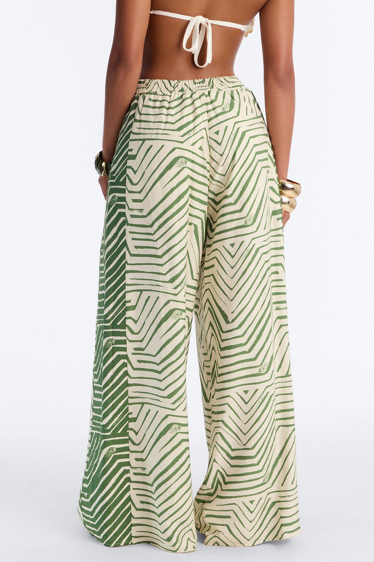 Miffy Mid Rise Smocked Wide Leg Pant - Green/combo