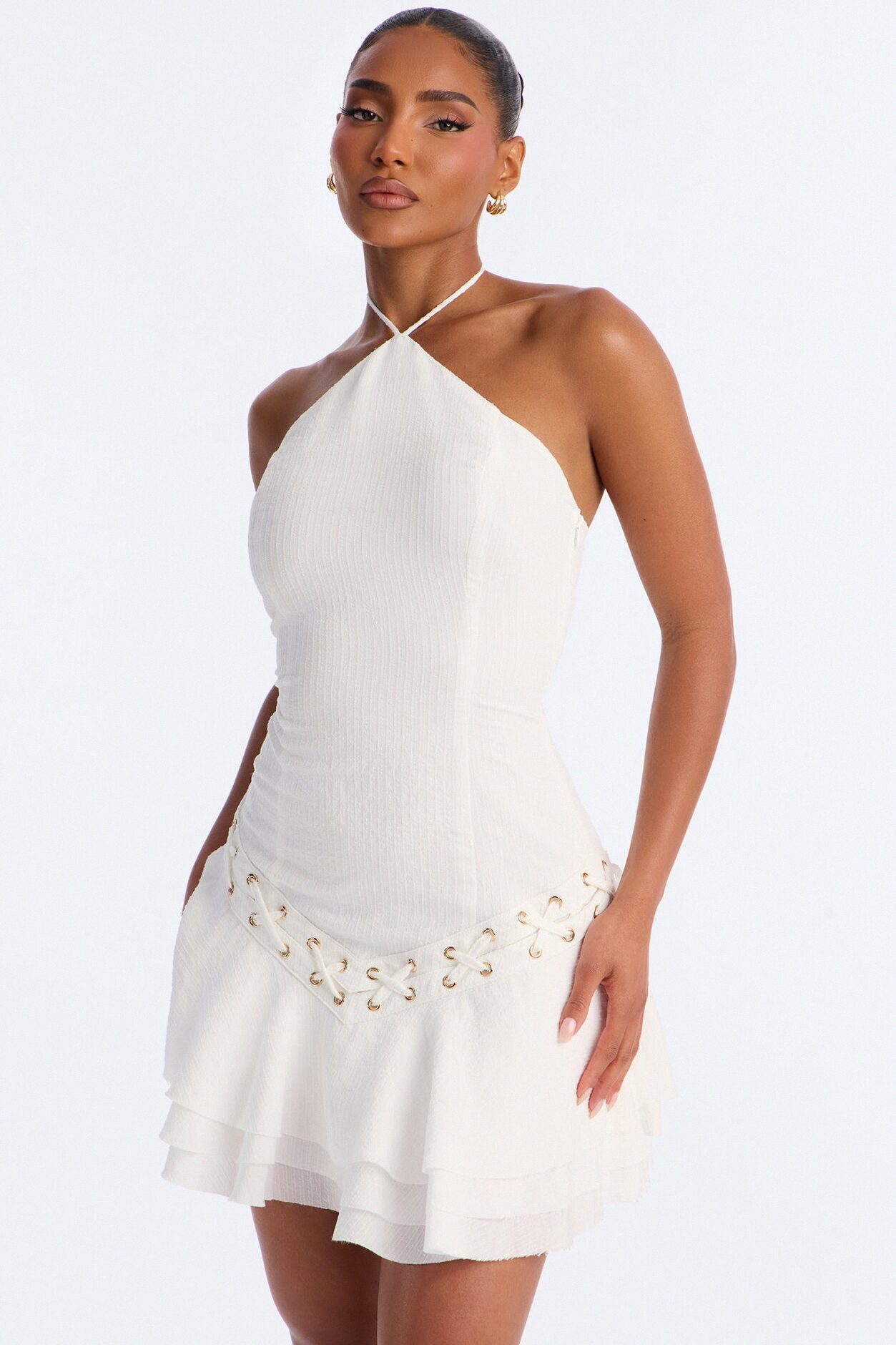 Rayna Sleeveless Textured Mini Dress - White