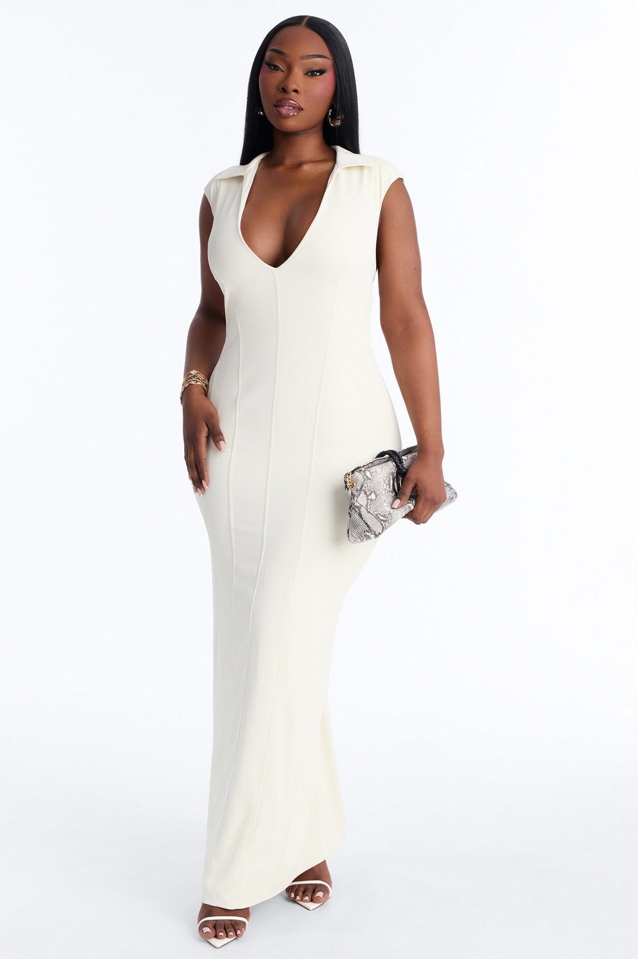 Just Divine Collared Maxi Dress - Cream