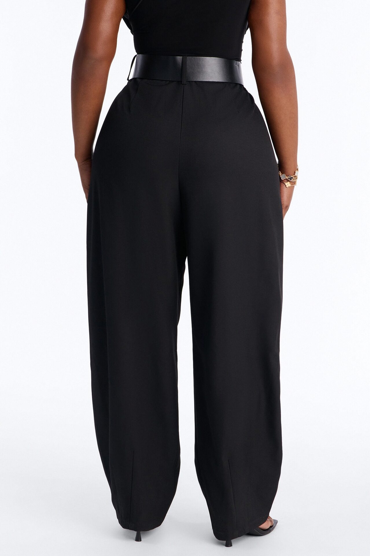 Rebecca Belted Barrel Trouser Pants - Black