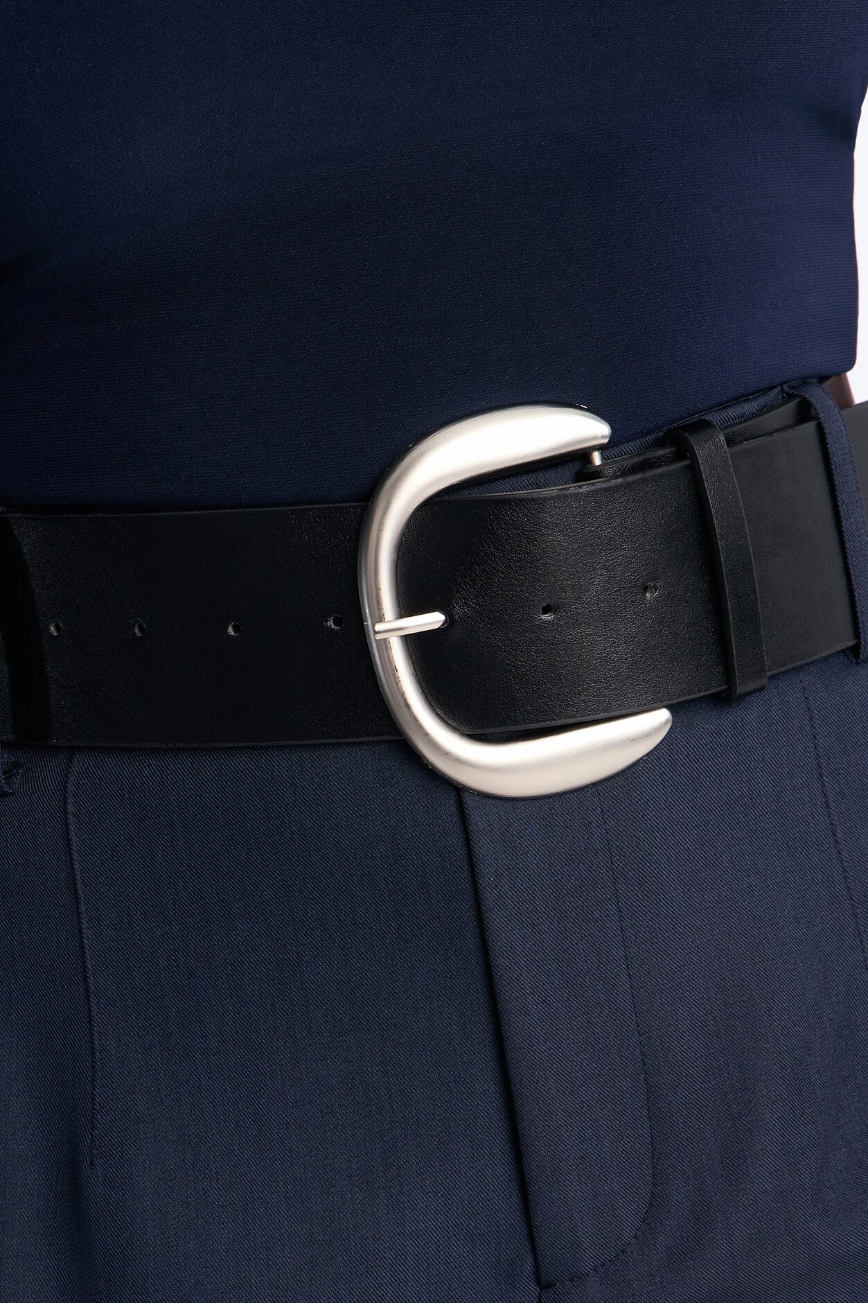 Rebecca Belted Barrel Trouser Pants - Navy