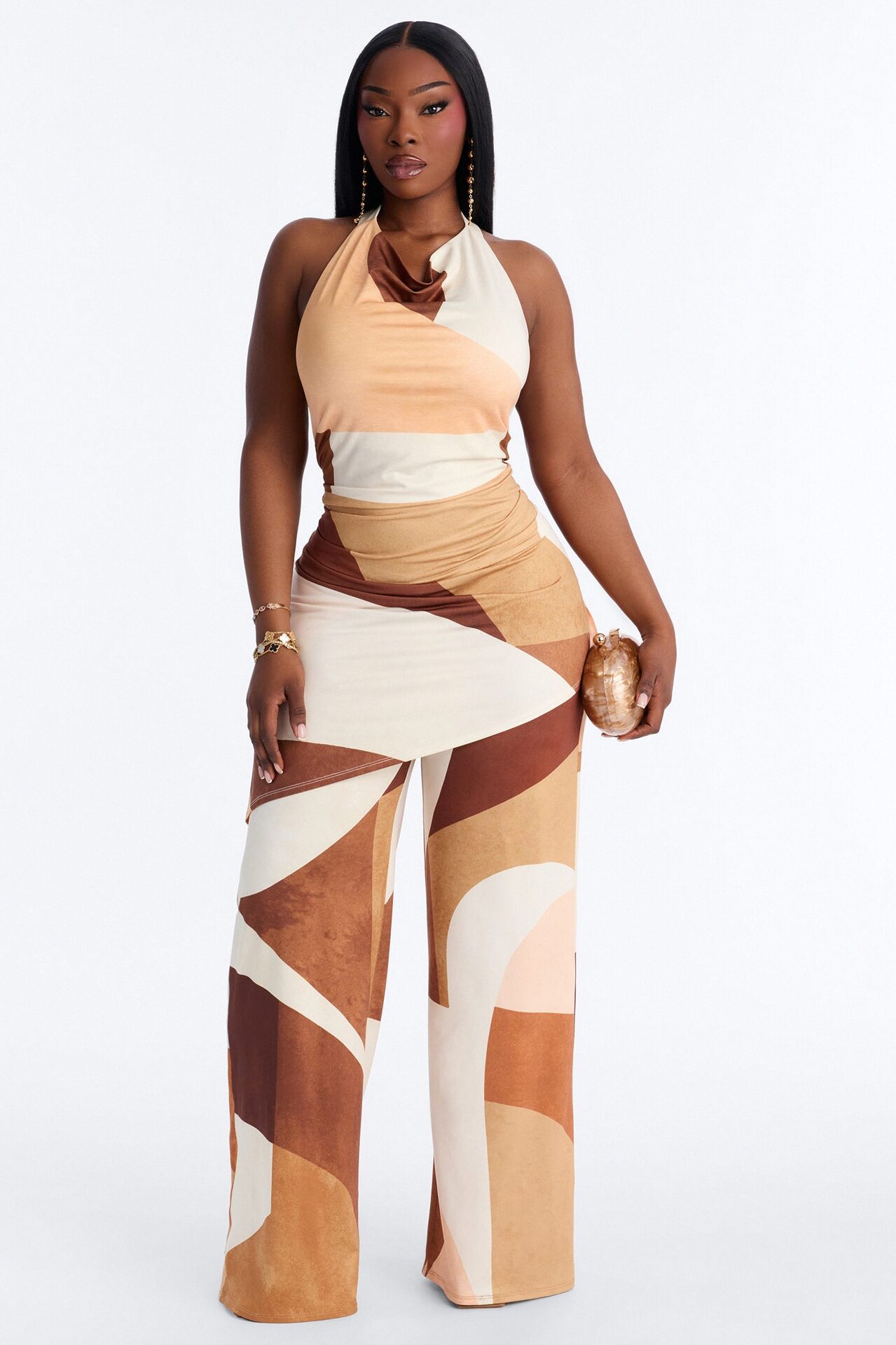 Felicity Straight Leg 2 Piece Jumpsuit - Brown