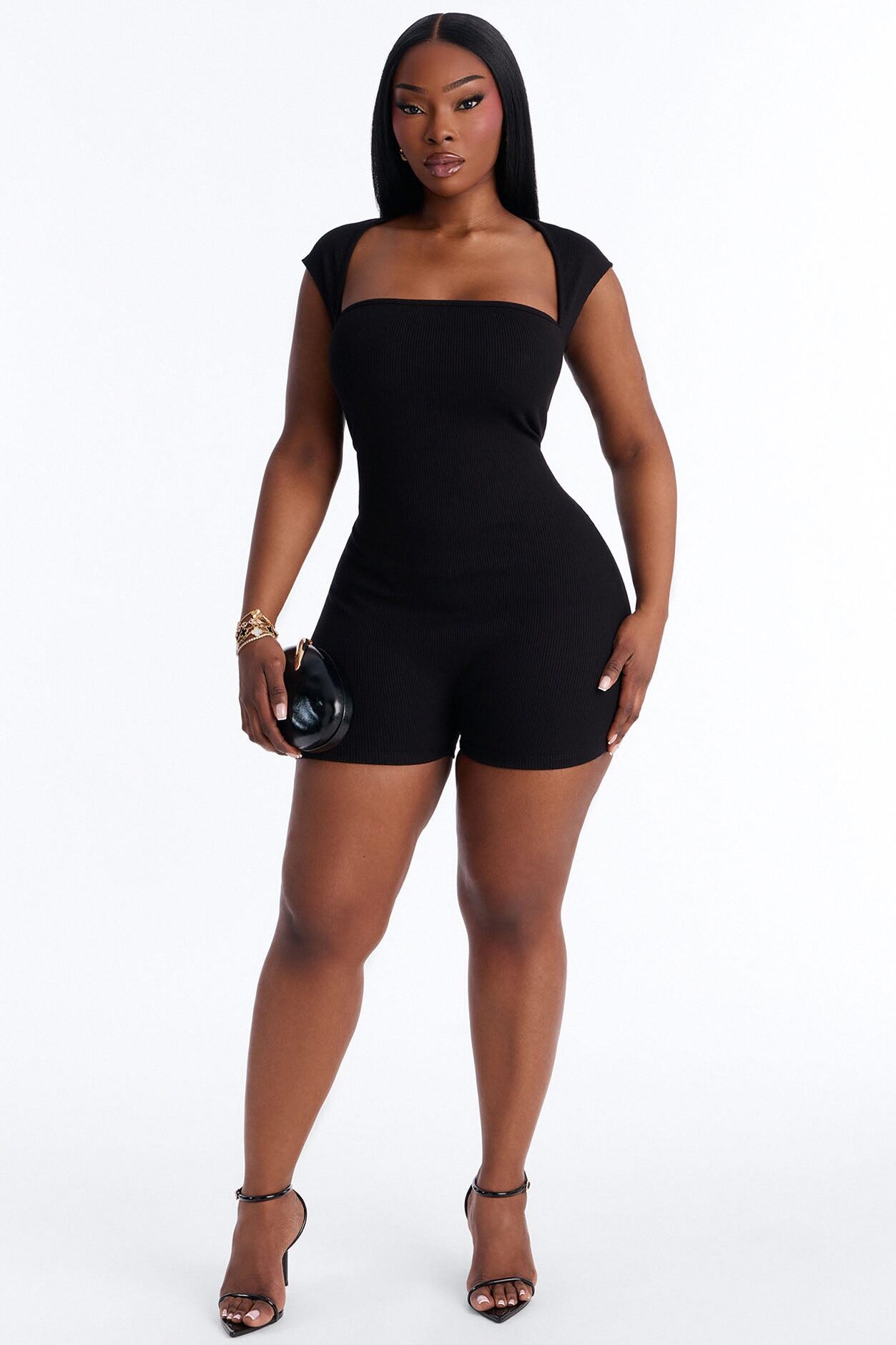 Mari Square Neck Snatched Micro Romper - Black