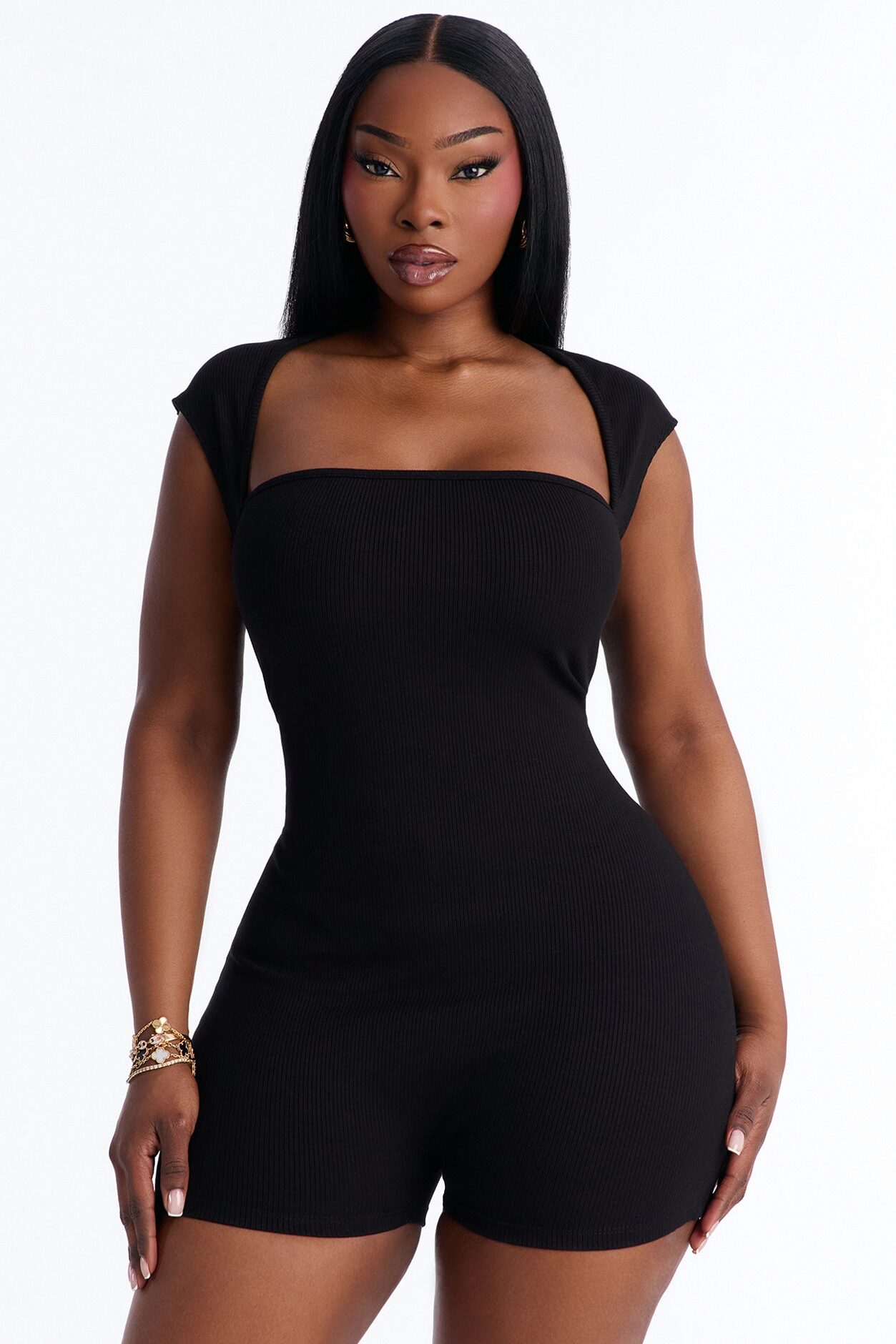 Mari Square Neck Snatched Micro Romper - Black