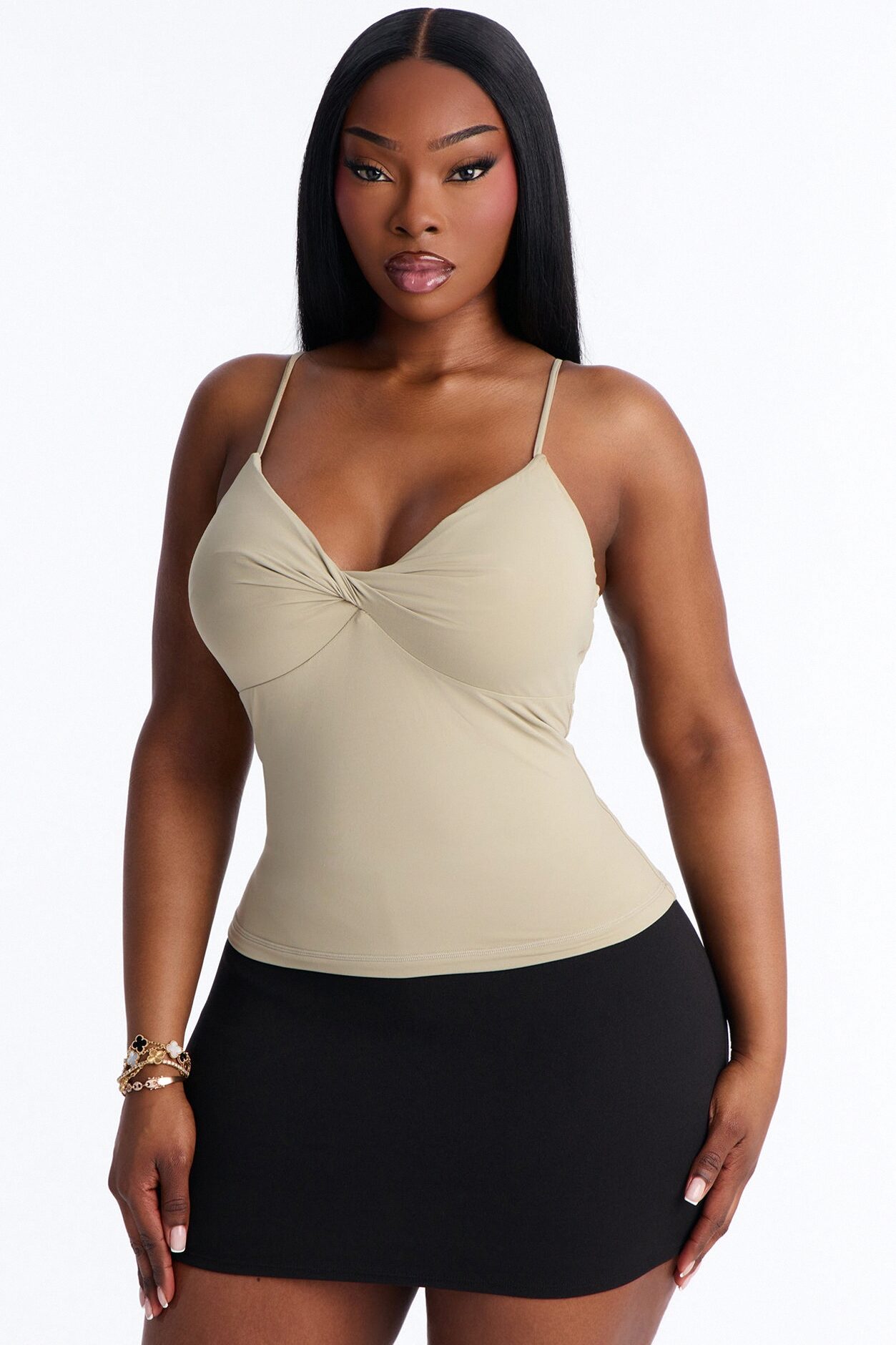 Second Skin Double Lined Twist Cami - Olive