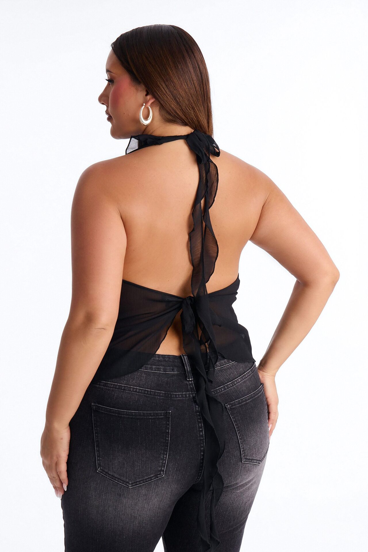 Something Sweet Ruffle Chiffon Halter Top - Black