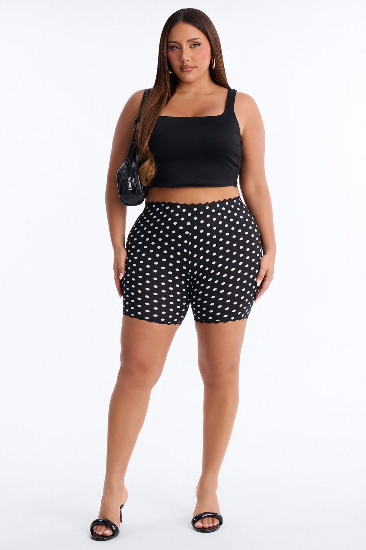 Florentina Lace Trim Biker Short - Black/White