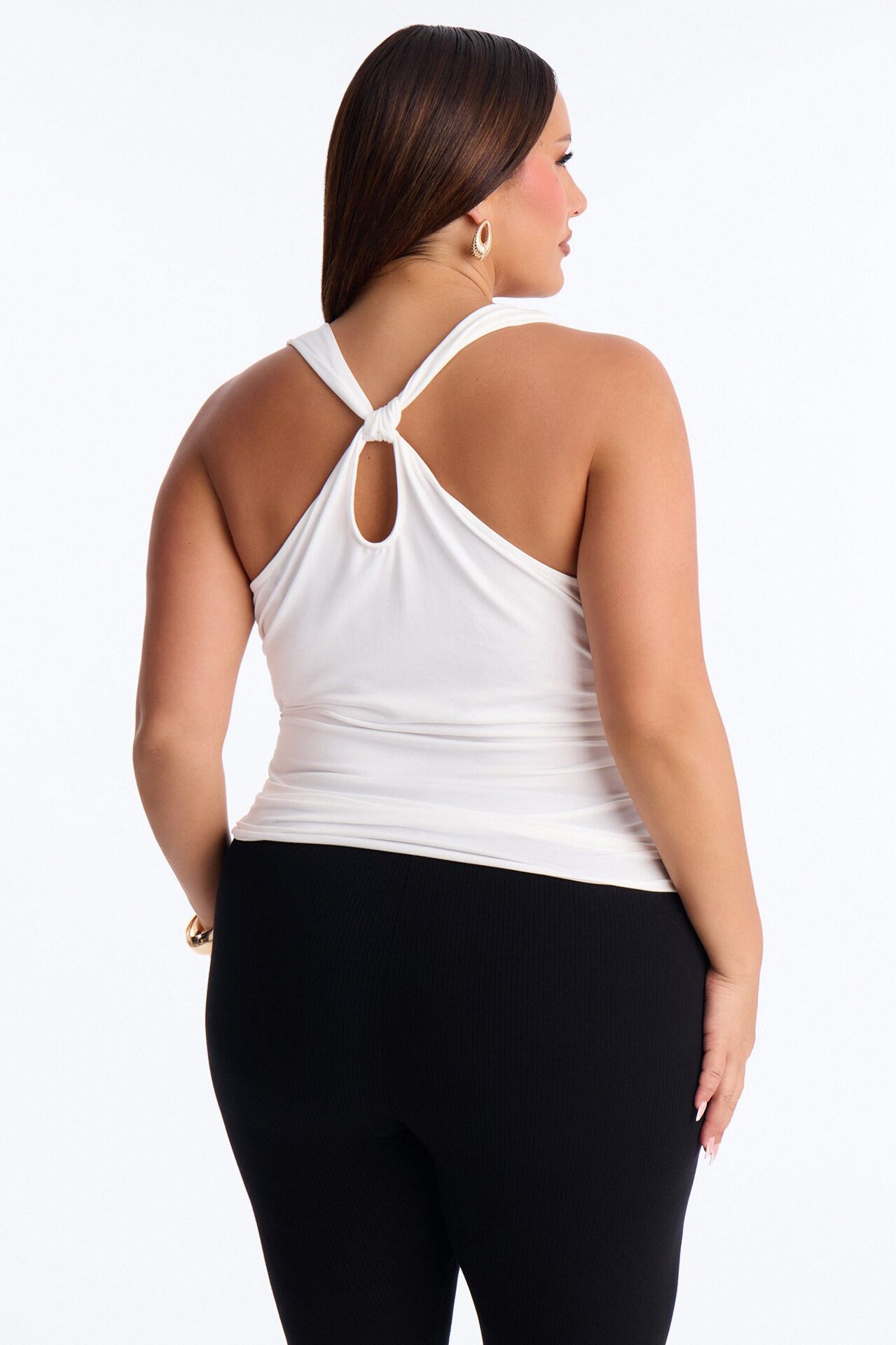 Pretty Persuasion Knot Cowl Neck Ruched Top - White
