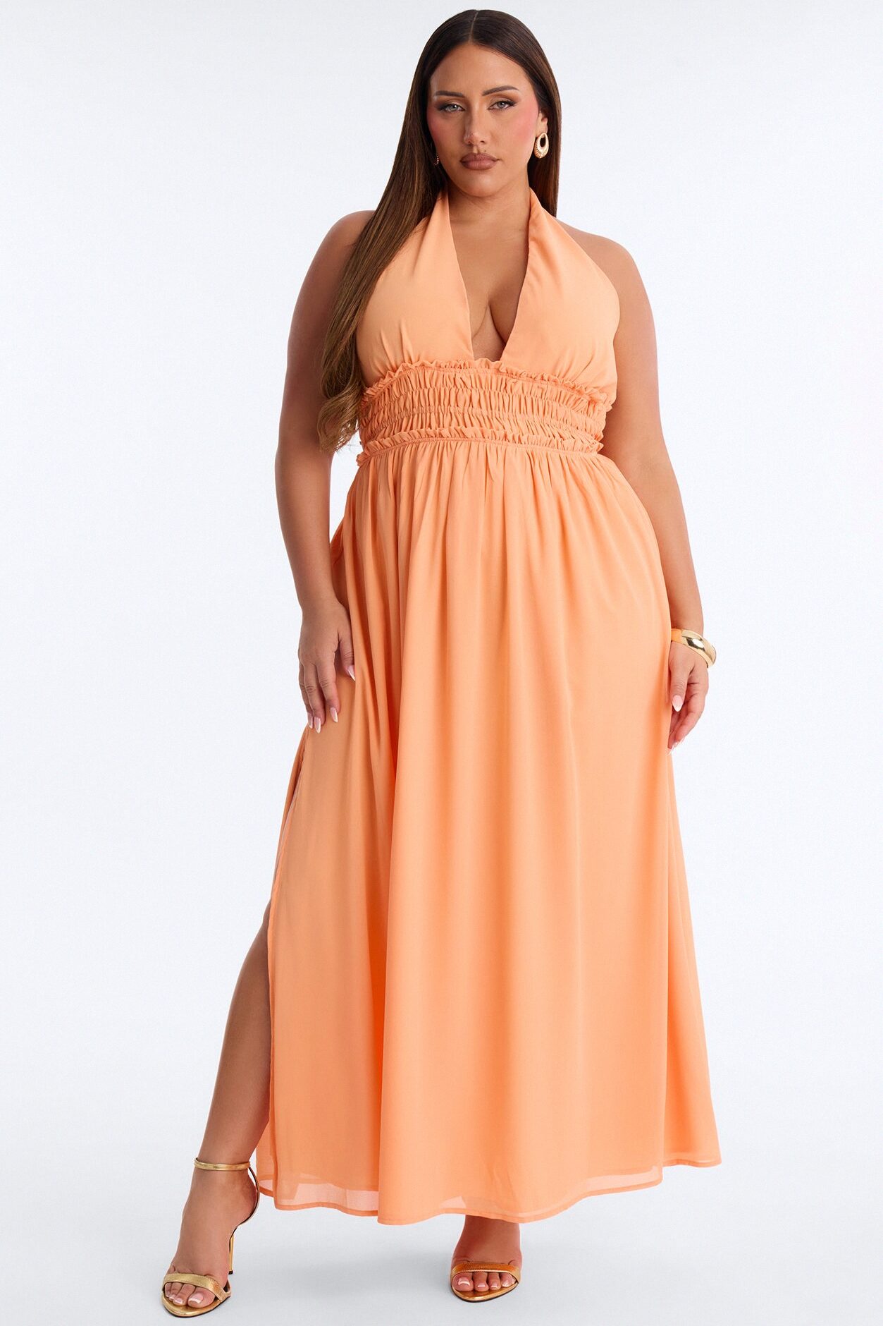 Lauryn Halter Chiffon Maxi Dress - Peach
