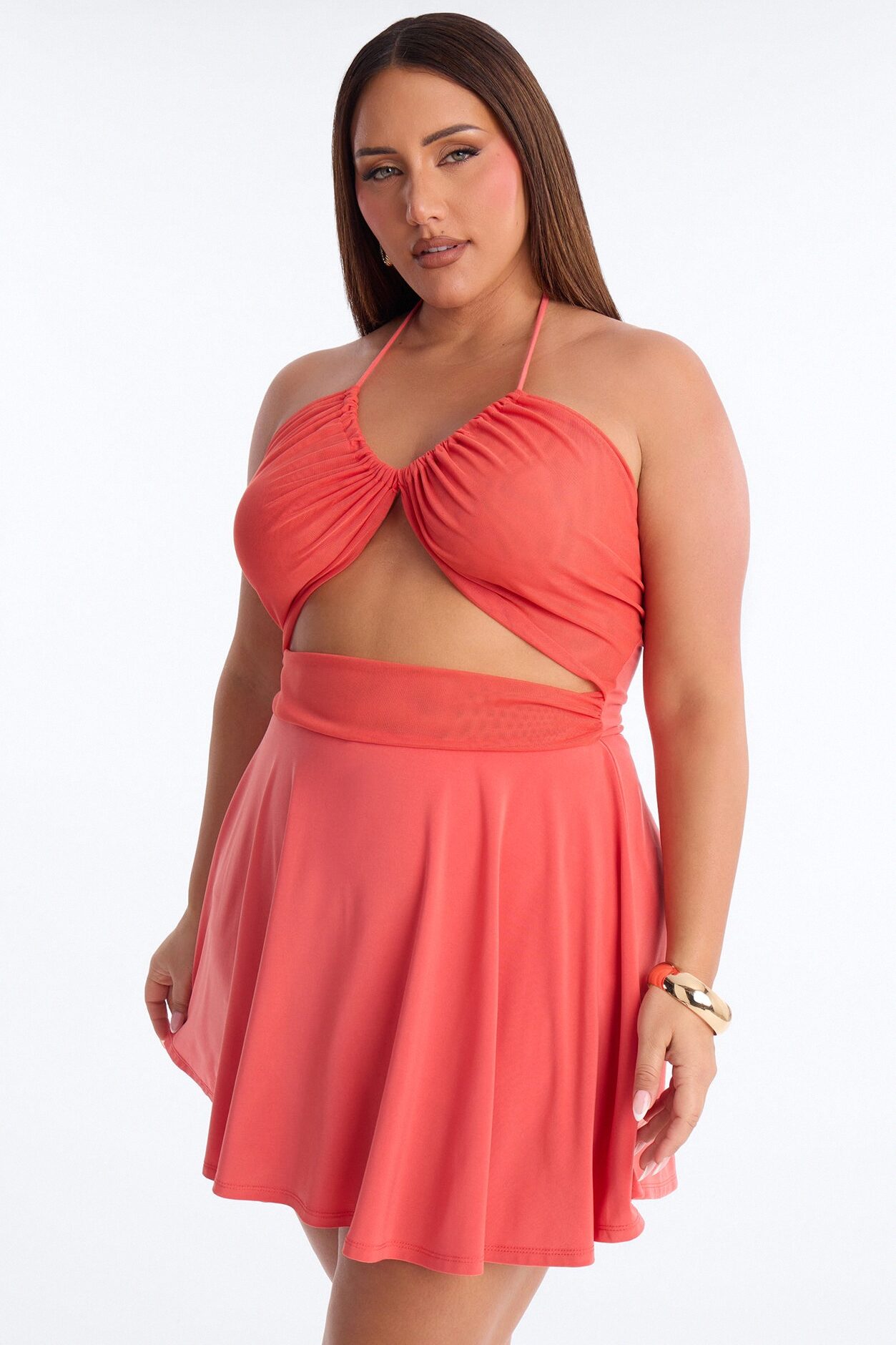 Delulu But Sweet Mesh Mini Dress - Tomato Red
