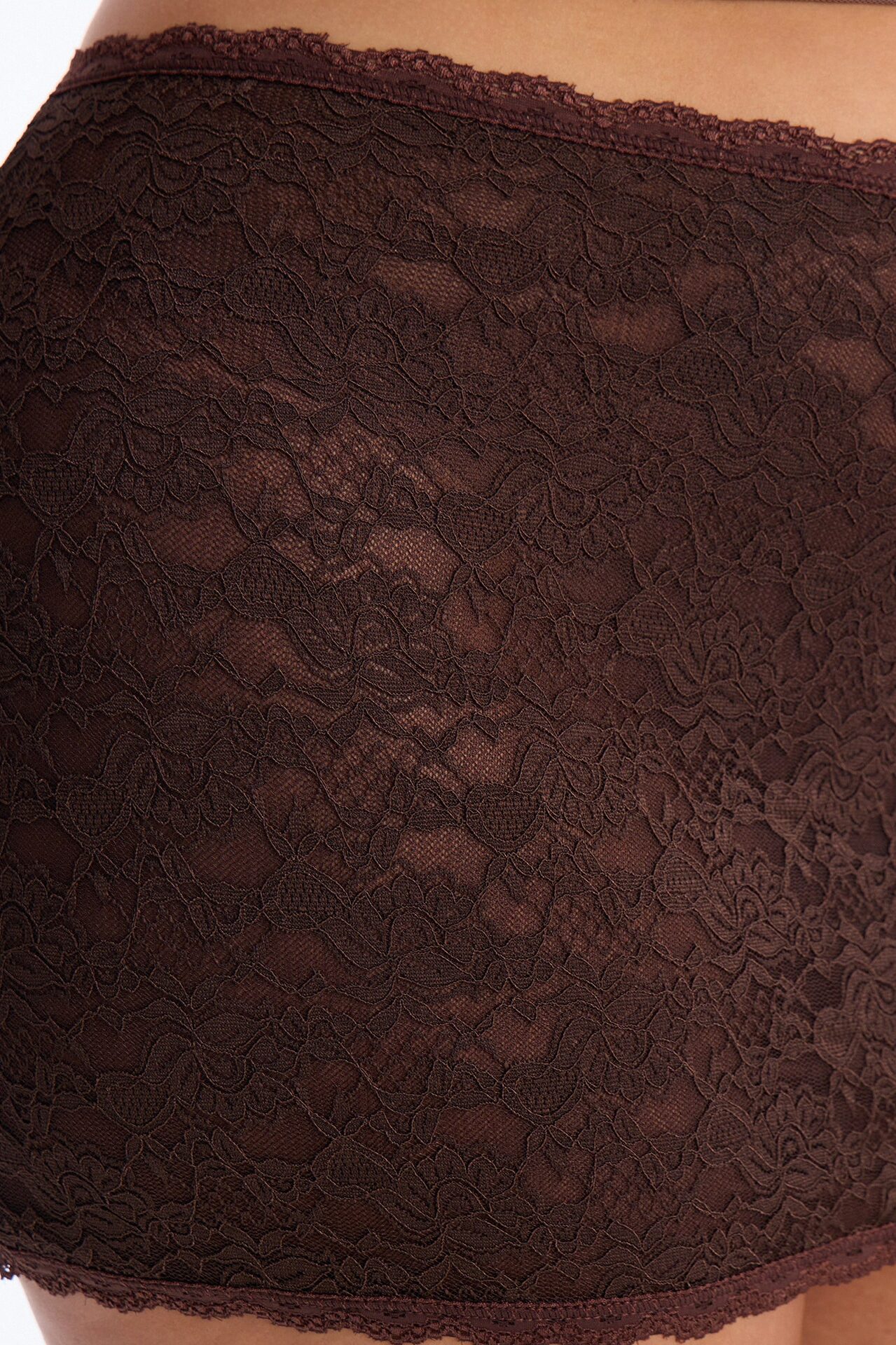 Barely There Lace Mini Skirt - Dark Brown
