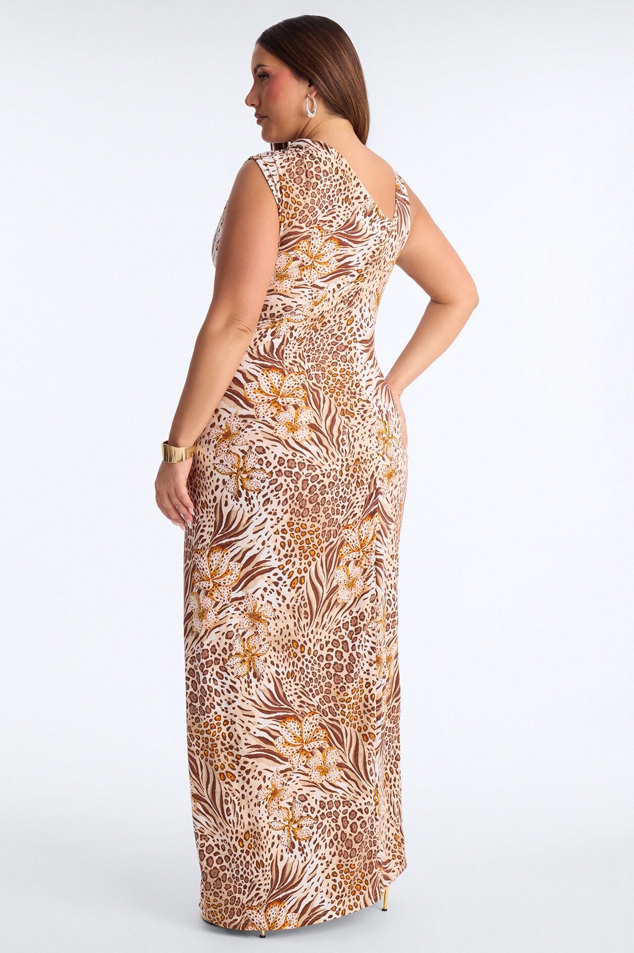 Kaylie Printed Asymmetical Maxi Dress - Brown/combo