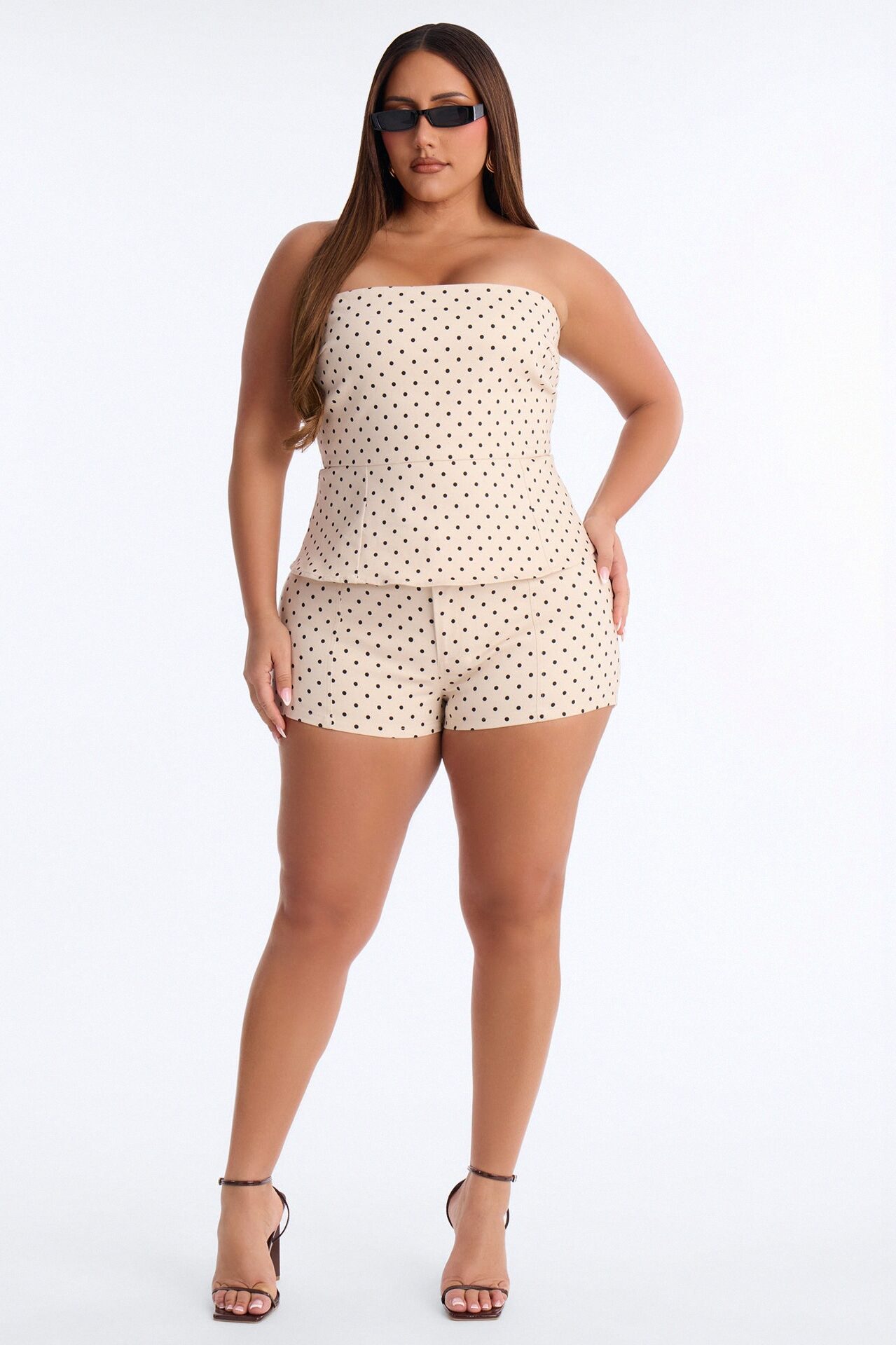 Mallory Twill Polka Dot Peplum Tube Top - Cream/combo