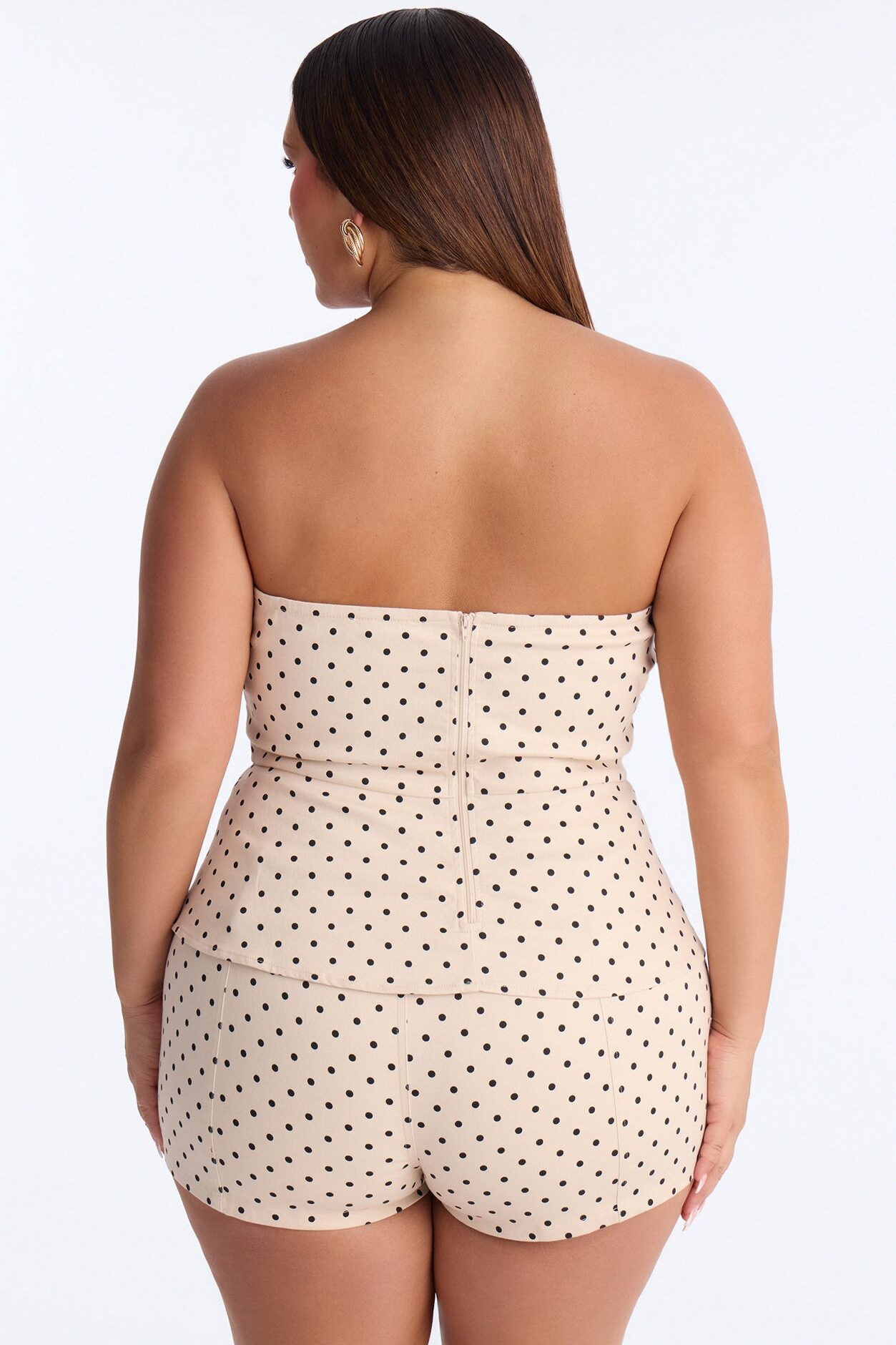 Mallory Twill Polka Dot Peplum Tube Top - Cream/combo