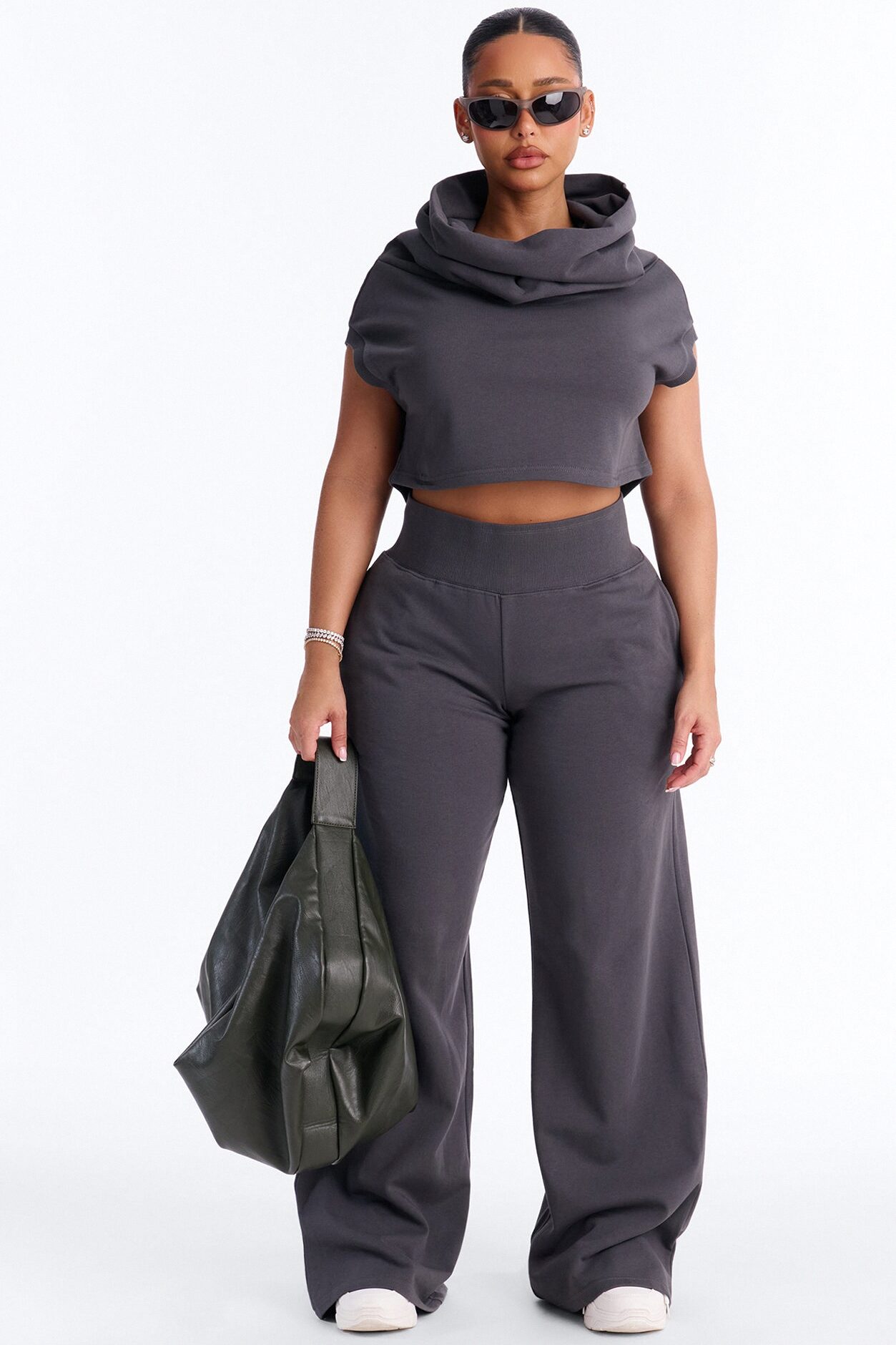 Alexa Wide Leg Pant Set - Charcoal