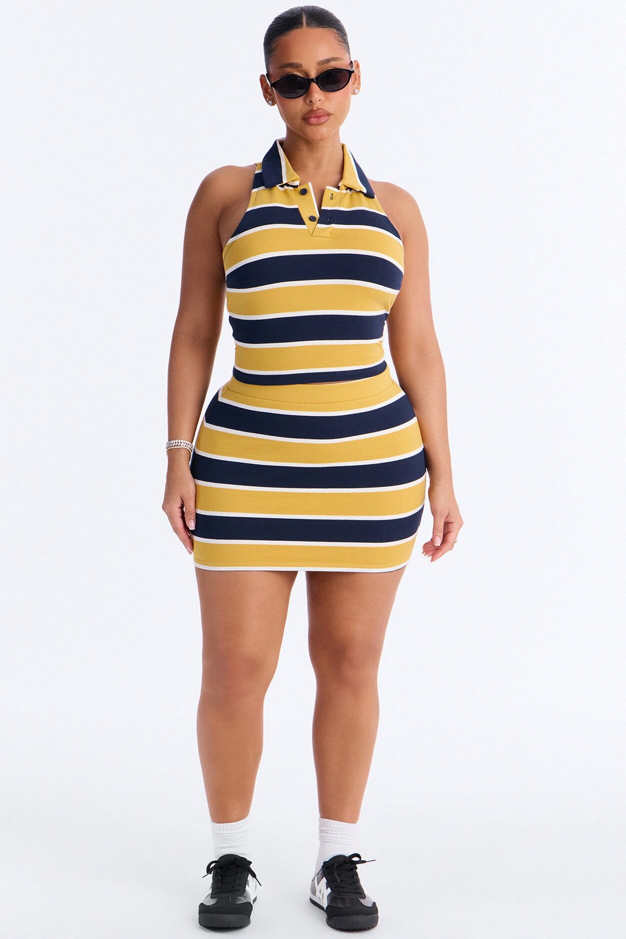 Lindsay Sleeveless Striped Skirt Set - Yellow/combo