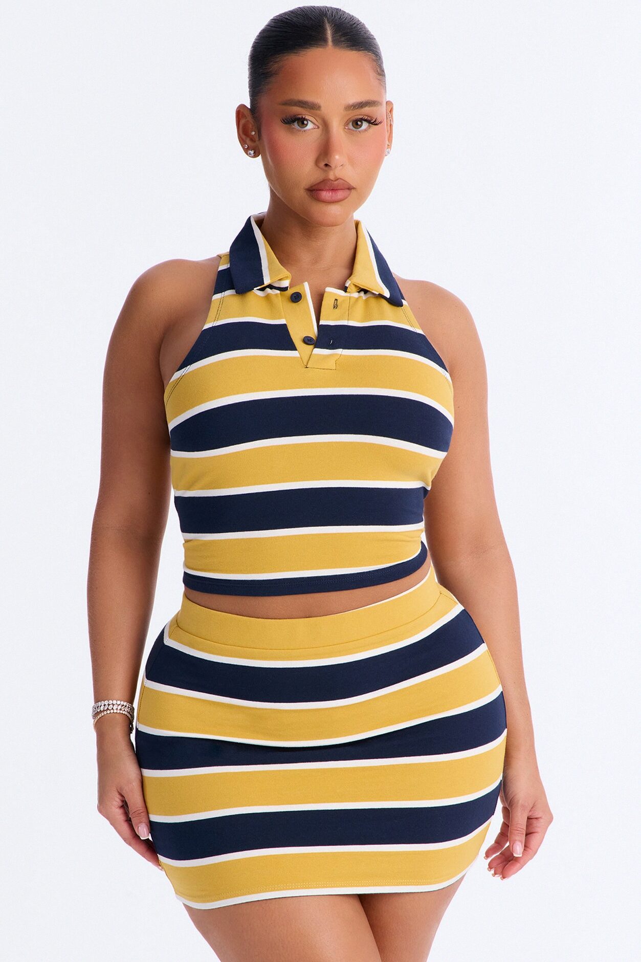 Lindsay Sleeveless Striped Skirt Set - Yellow/combo