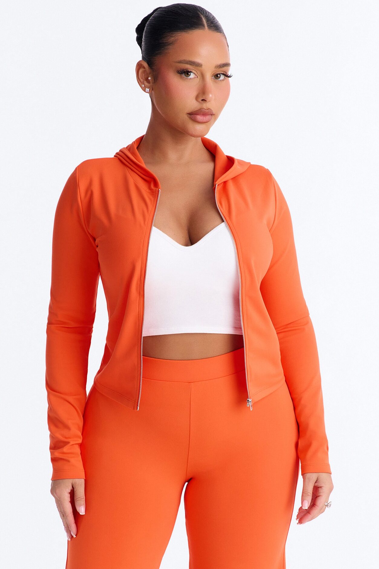 Casual Vibe Zip Up Hoodie Pant Set - Tomato Red