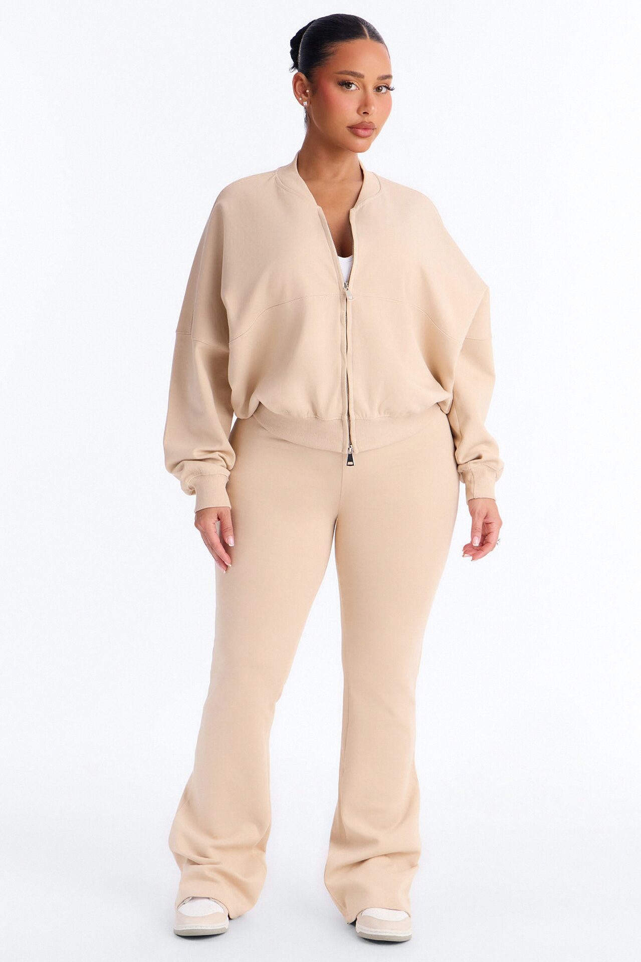 Kelsey Double Zip Flare Leg Pant Set - Stone