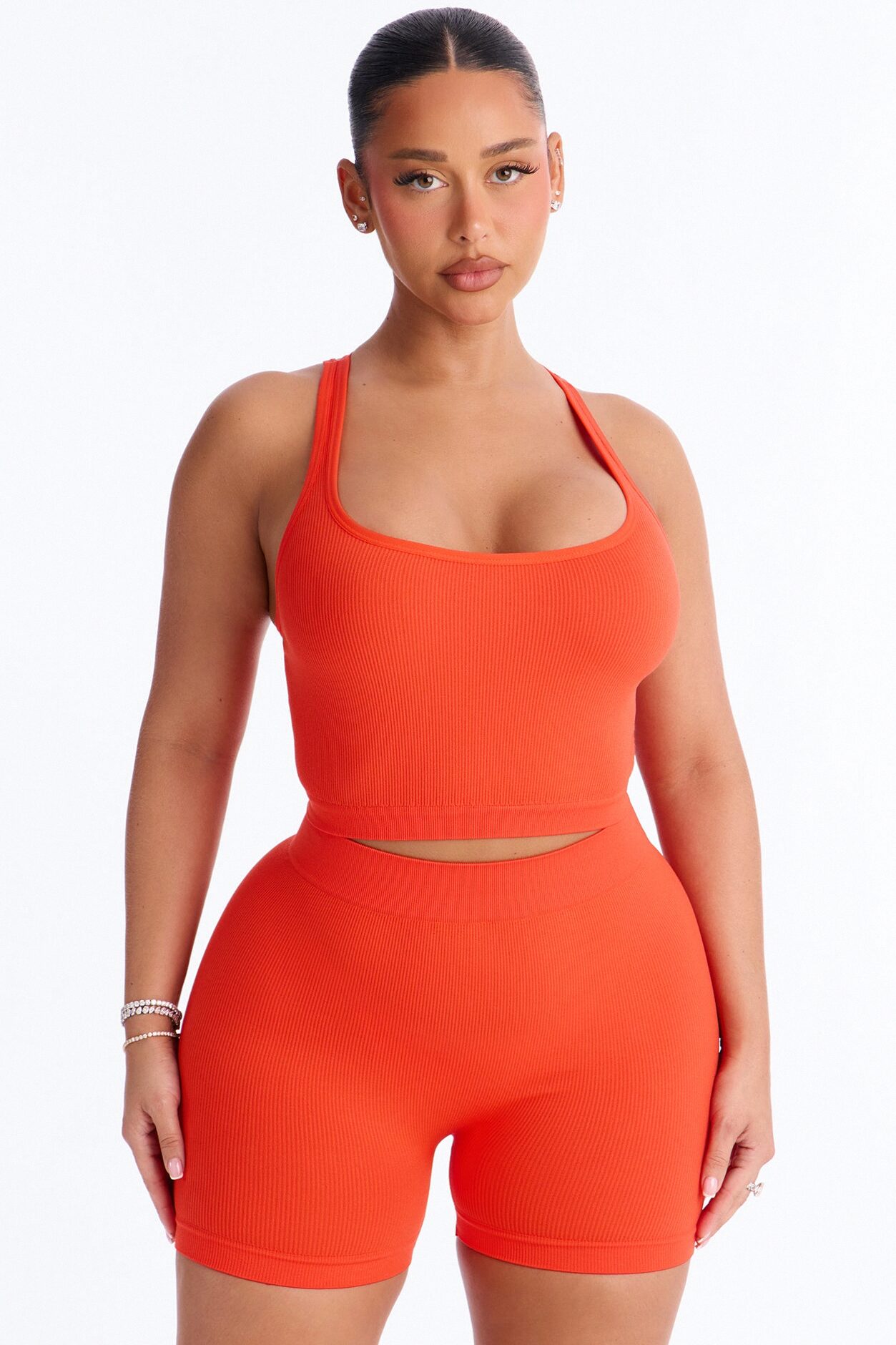 Core Power Seamless Biker Short Set - Tomato Red