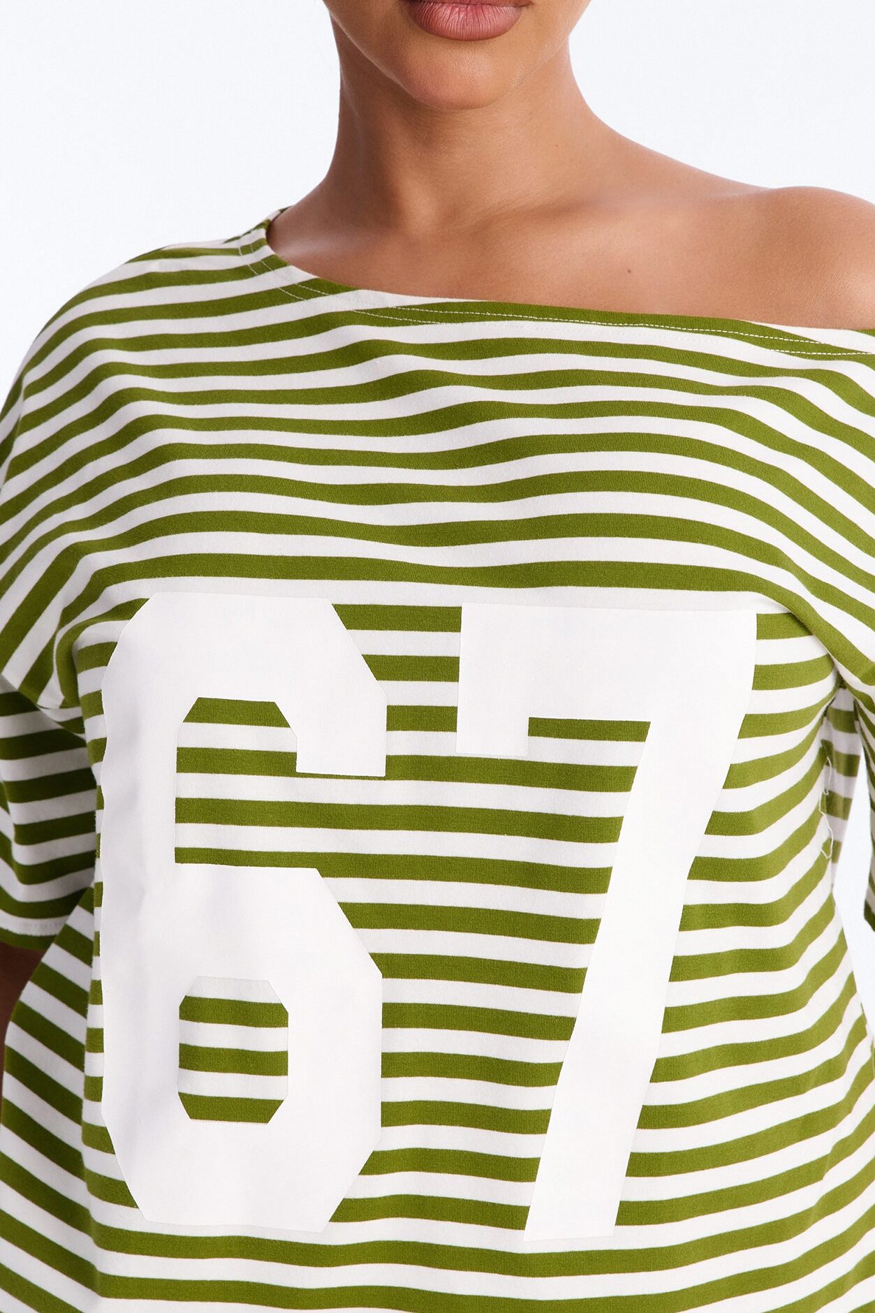 Winning Streak Off Shoulder Striped Short Set - Green/combo