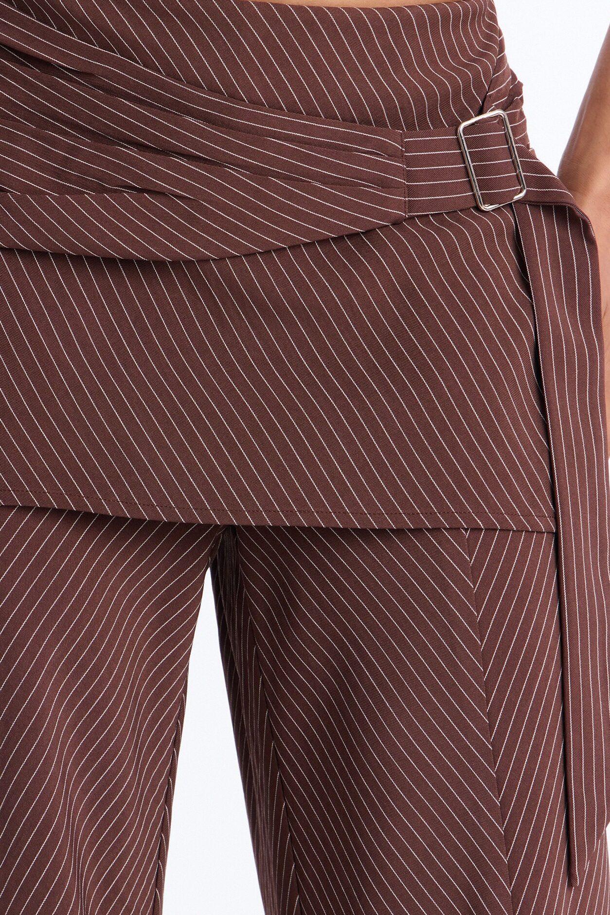 Cummerbund Wrap Waist Skirt Trouser - Brown