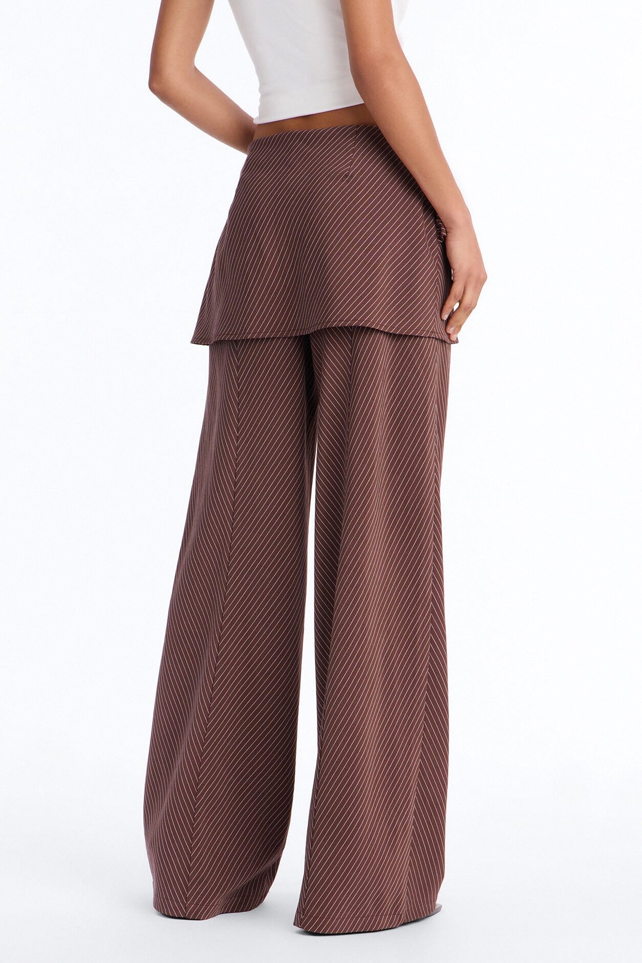 Cummerbund Wrap Waist Skirt Trouser - Brown