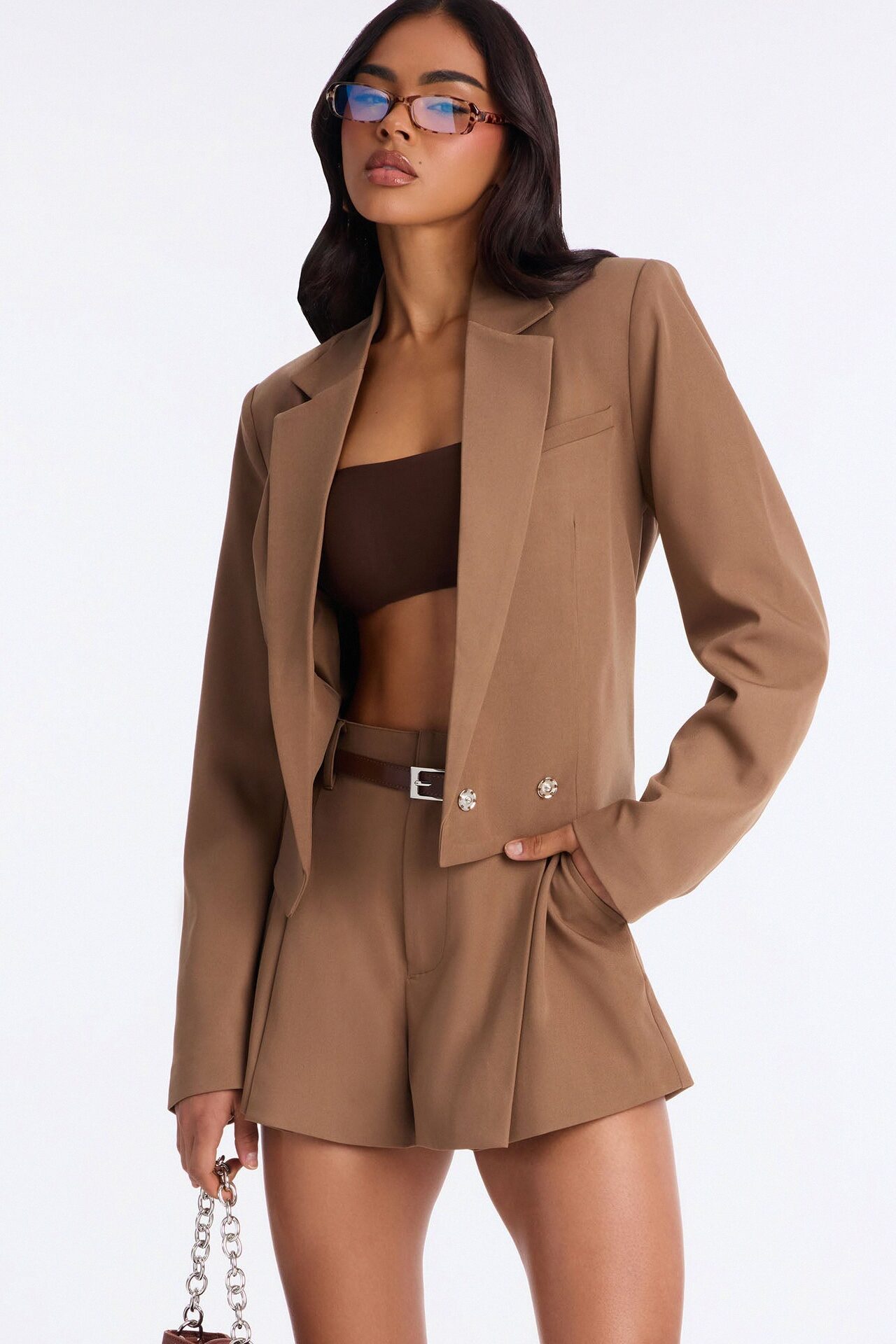 Ready To Work Crepe Cropped Blazer - Brown