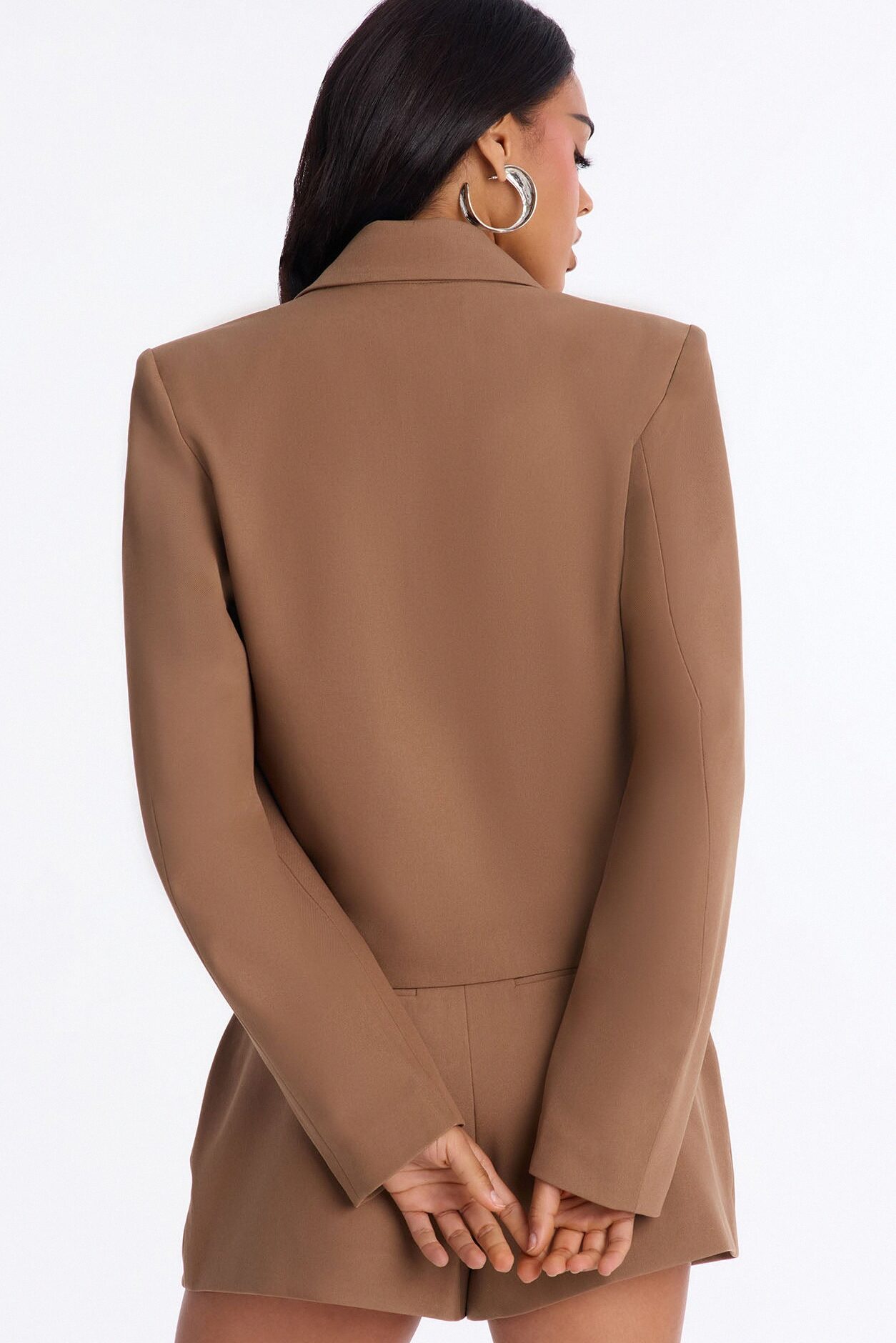 Ready To Work Crepe Cropped Blazer - Brown