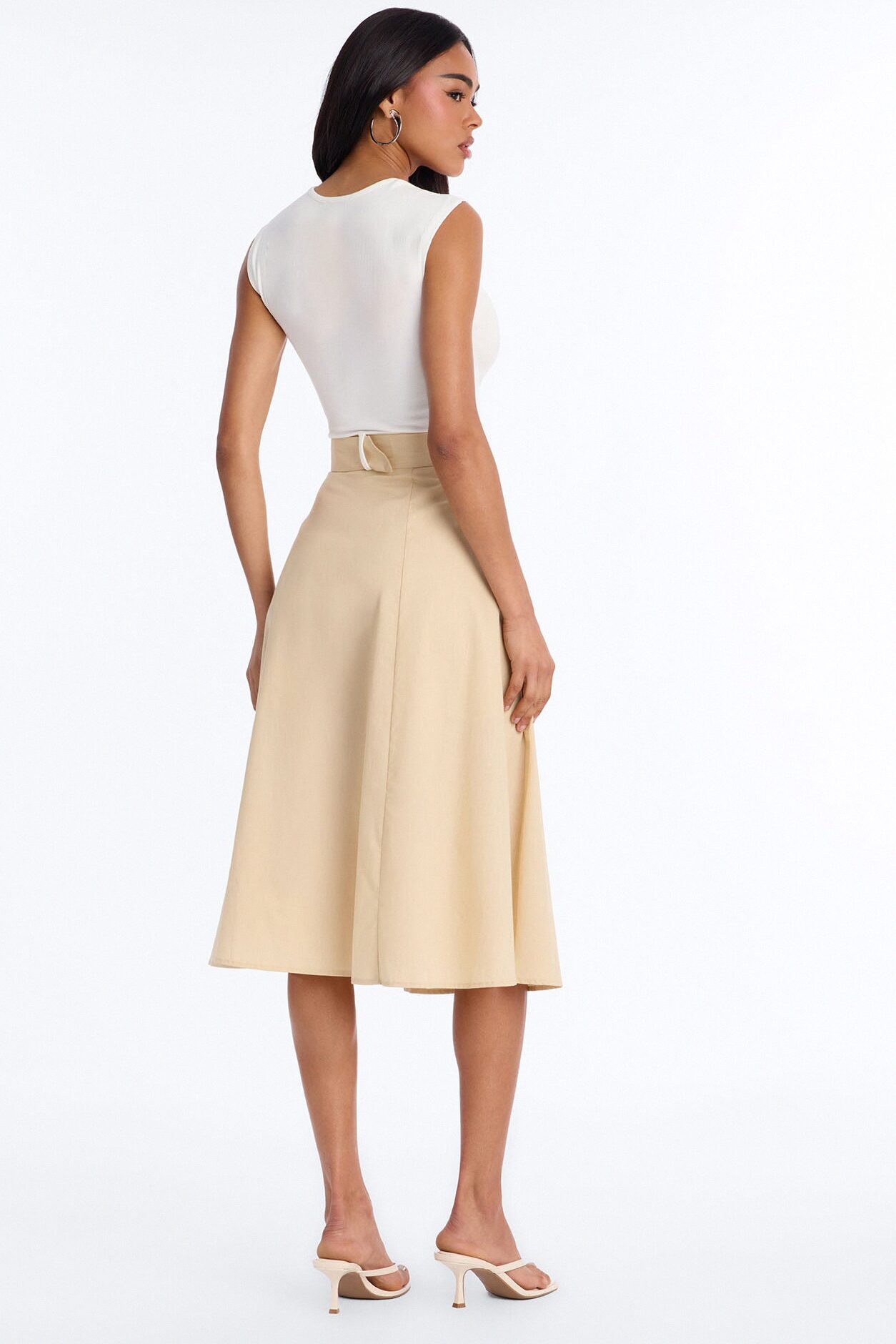 Sandra Contrast Belted Midi Dress - Taupe/combo