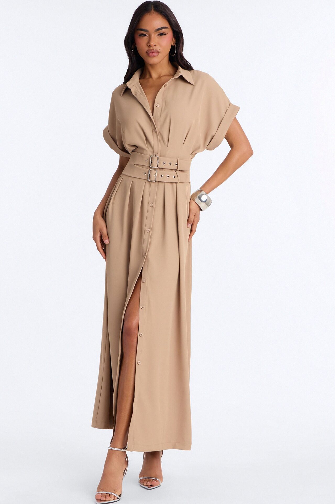 Bridgit Belted Maxi Dress - Taupe