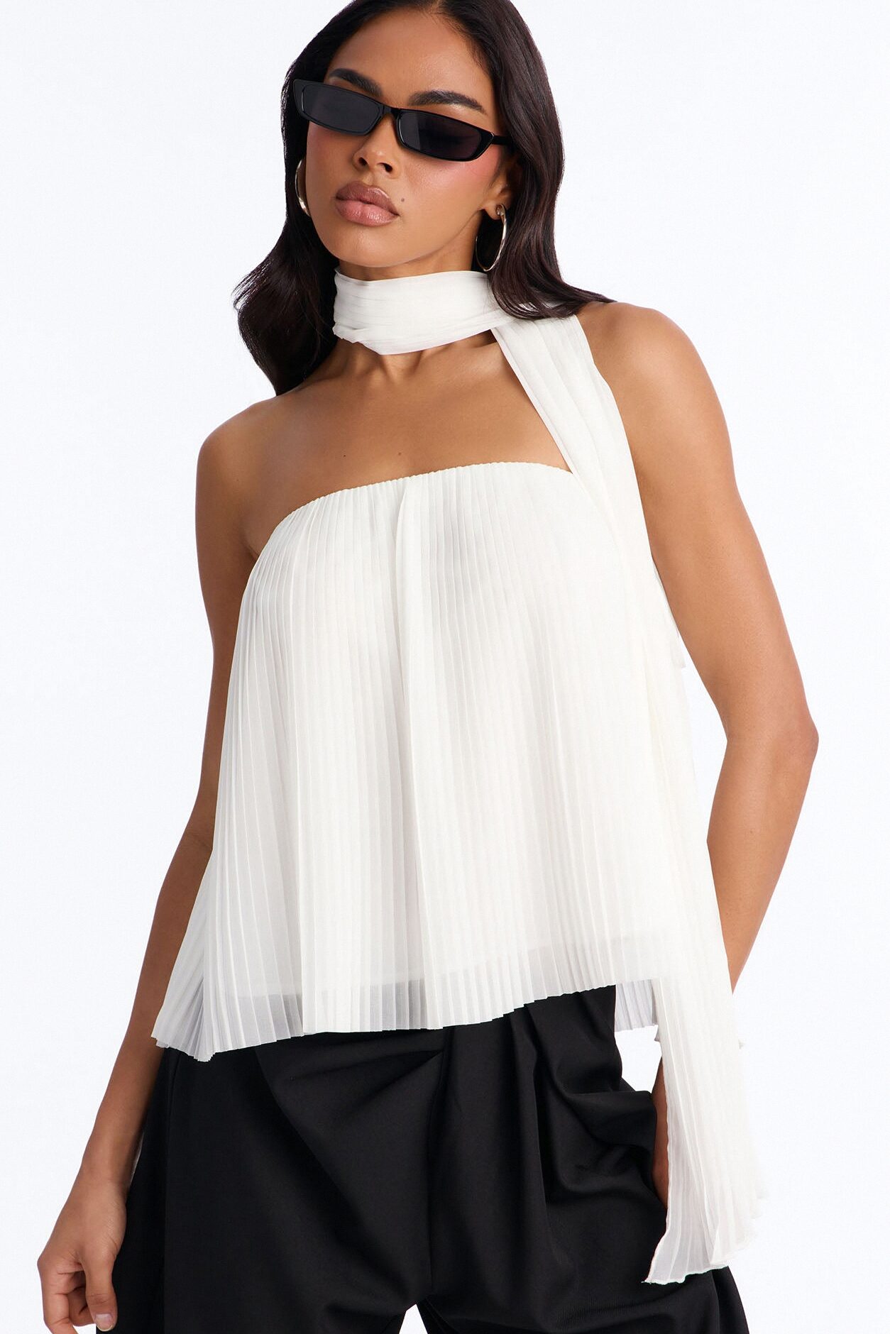 Caught In Your Sunlight Chiffon Scarf 2 Piece Top - Cream