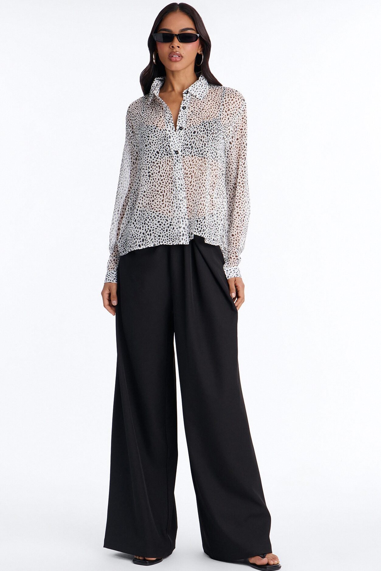 Leopard Chic Sheer Chiffon Shirt - Black/White