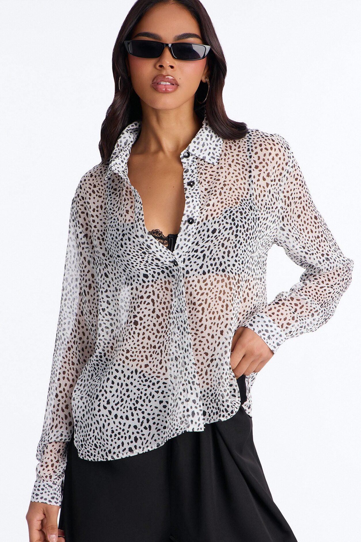 Leopard Chic Sheer Chiffon Shirt - Black/White