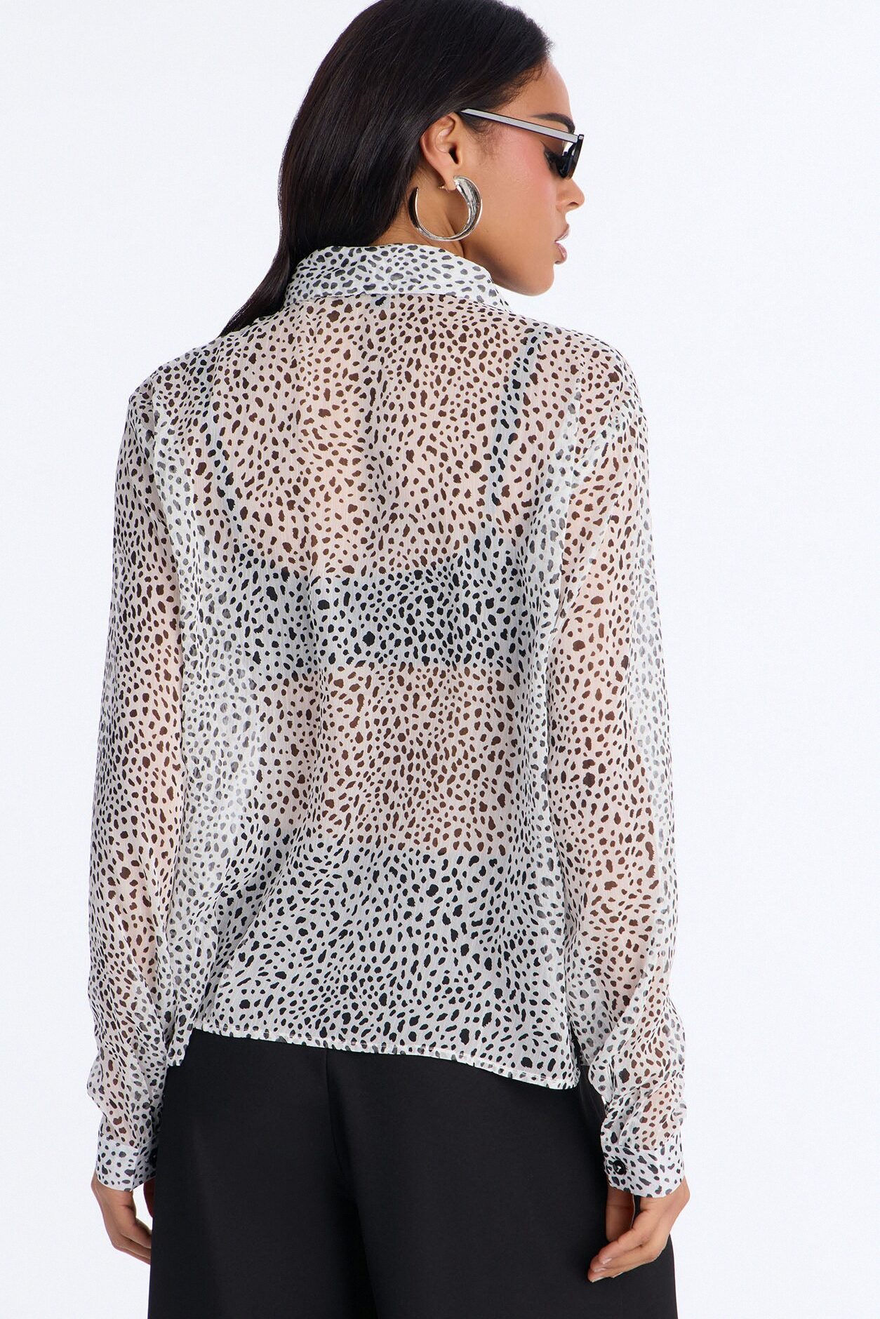 Leopard Chic Sheer Chiffon Shirt - Black/White