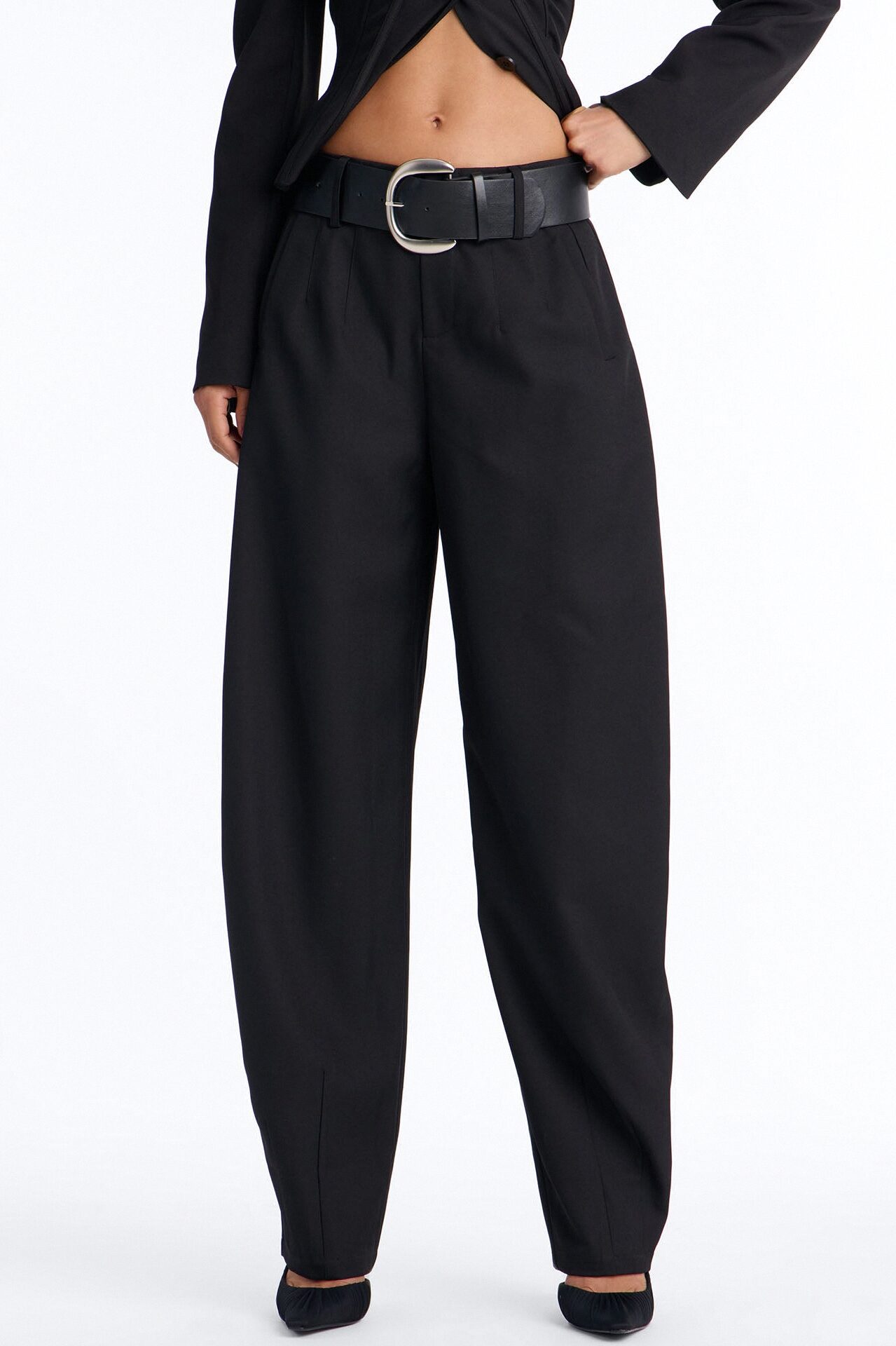 Rebecca Belted Barrel Trouser Pants - Black