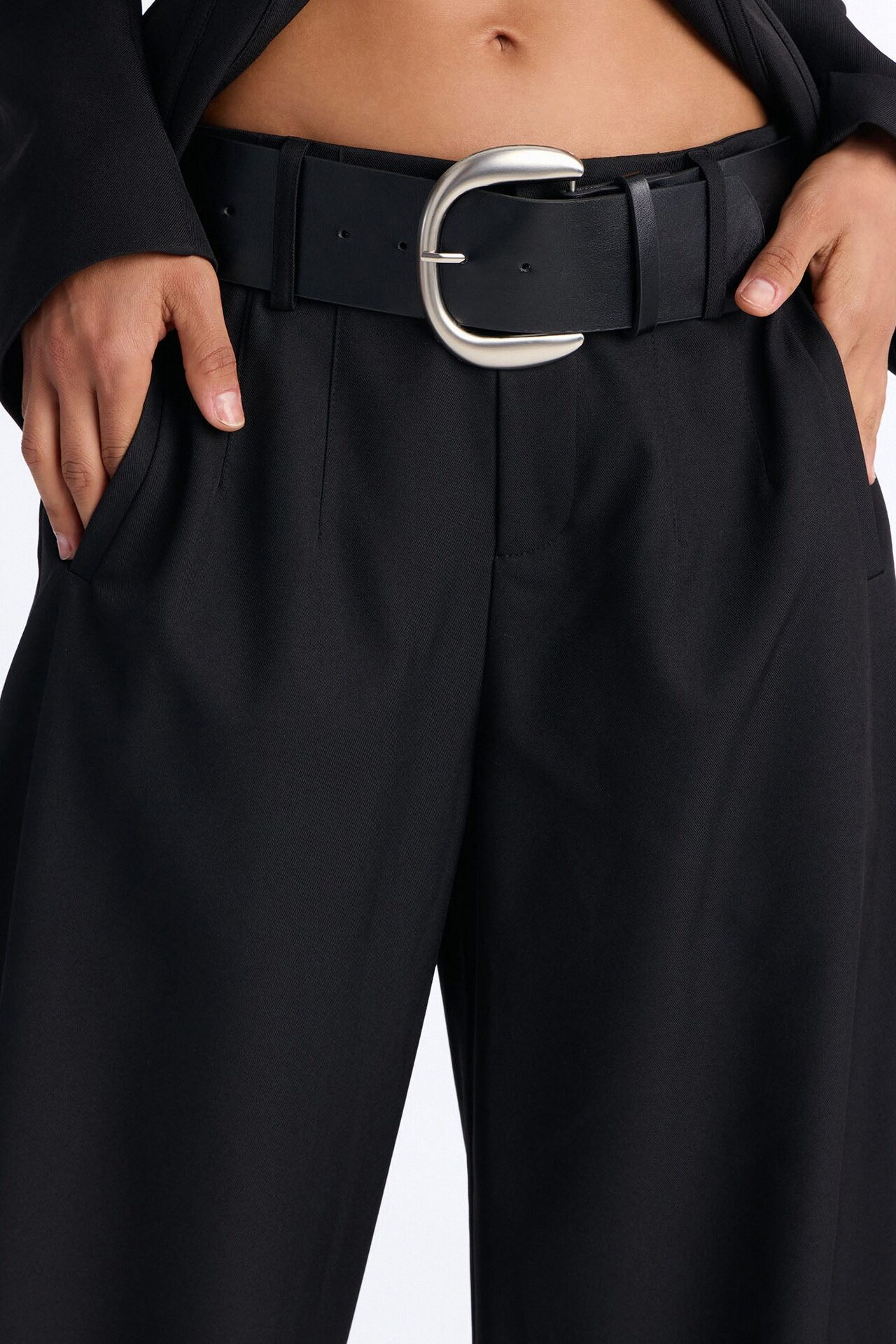 Rebecca Belted Barrel Trouser Pants - Black