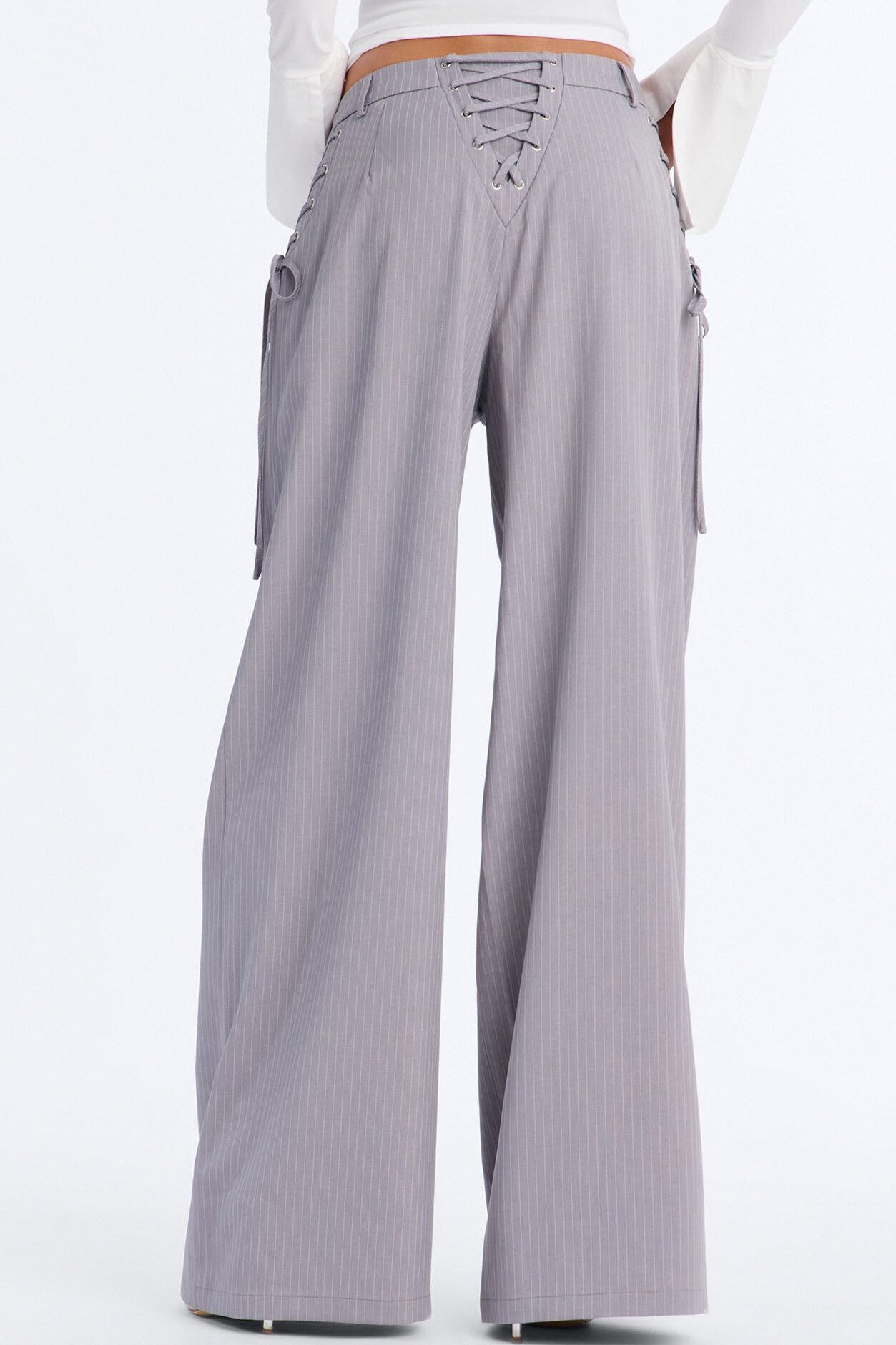 All Laced Up Low Rise Pinstripe Trouser - Light Grey