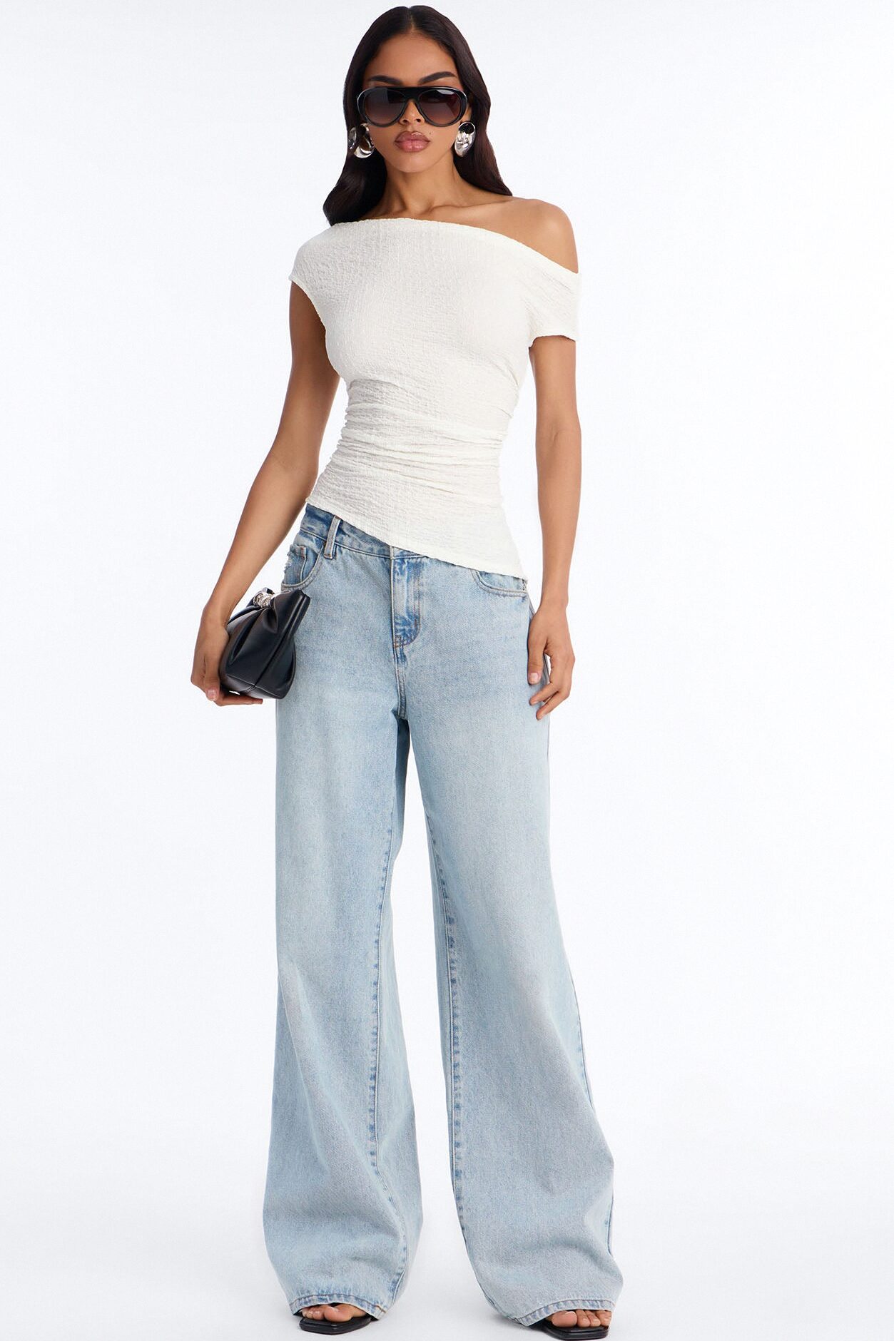 Tropical Tease Textured Off Shoulder Short Sleeve Top - Ivory