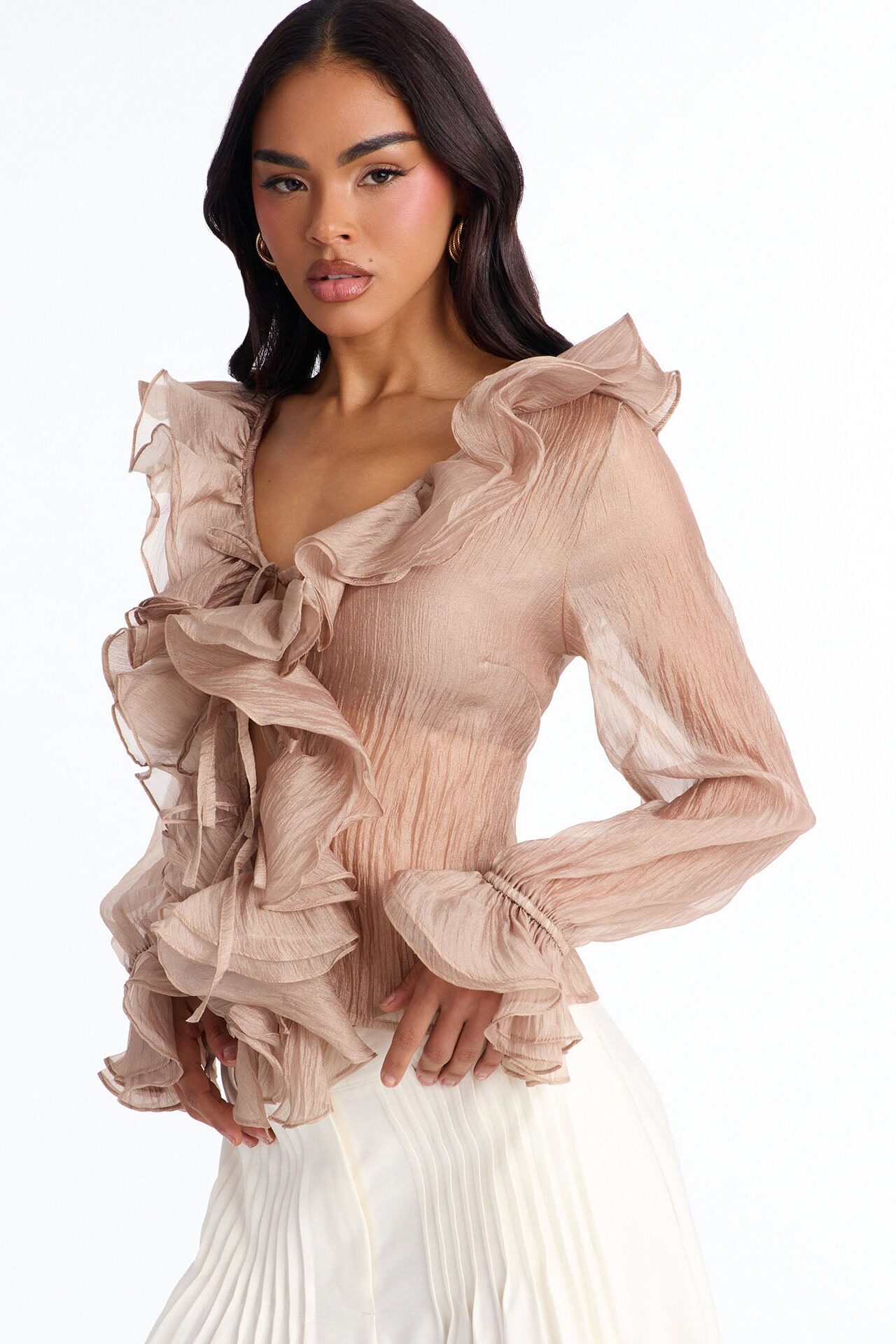 Frame The Moment Ruffle Organza Blouse - Mocha