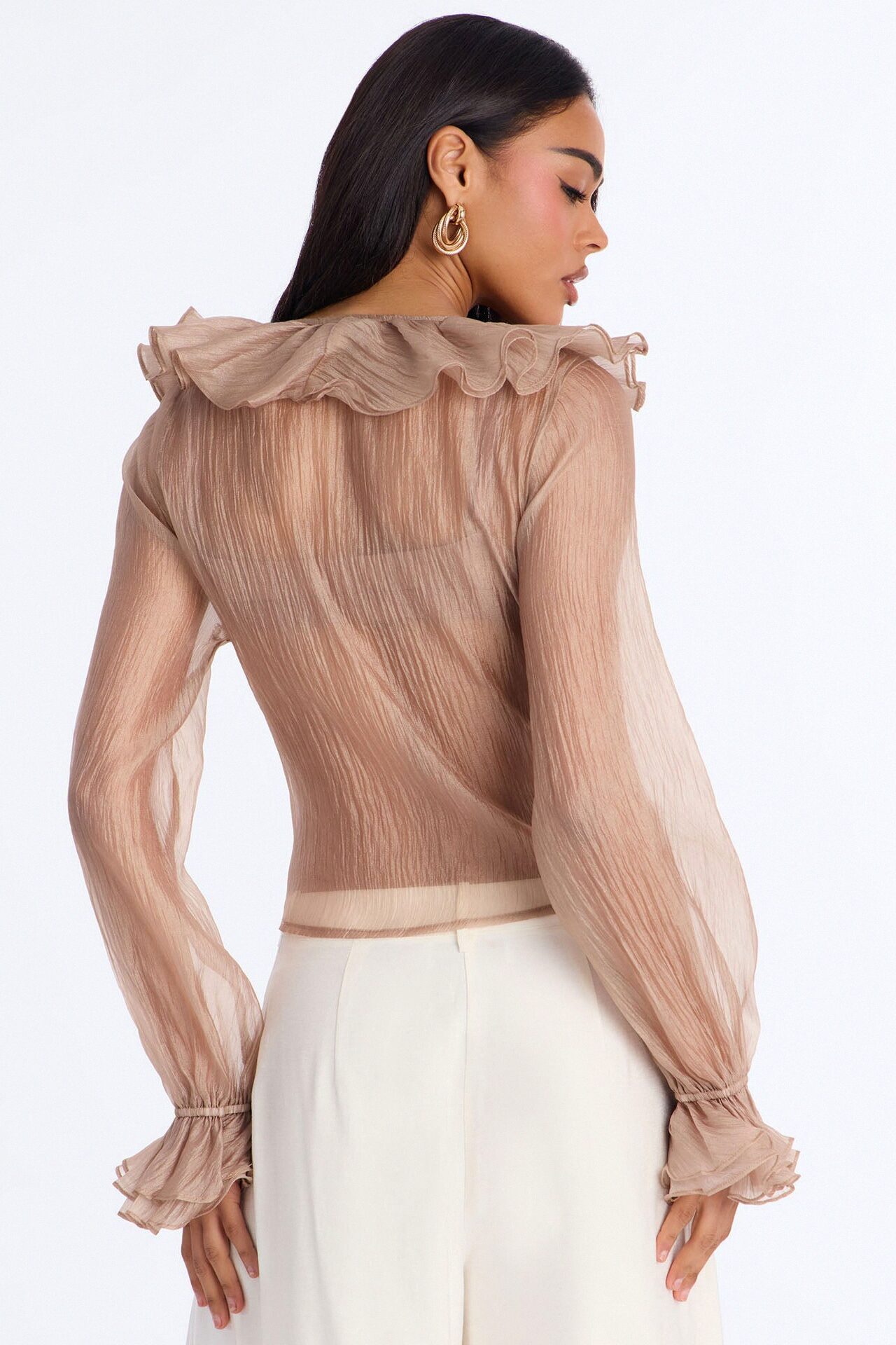 Frame The Moment Ruffle Organza Blouse - Mocha